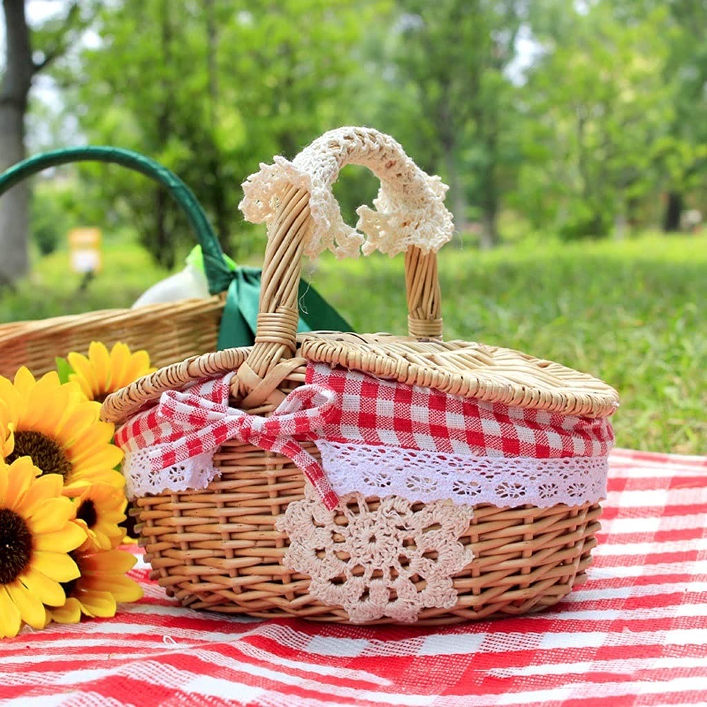 borsa da picnic Cestino da picnic fatto a mano con manico Picnic Thisper Doppio coperchio cestino del coperchio con fodera rifornimenti picnic leggeri durevoli Cesto portaoggetti da esterno per famigl