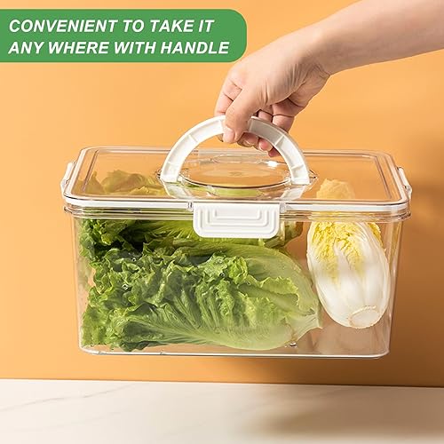 Miniatura 8 de shopwithgreen Contenedores de almacenamiento para refrigerador con tapa y asa, contenedor portátil para alimentos con 3 coladores extraíbles, ahorro