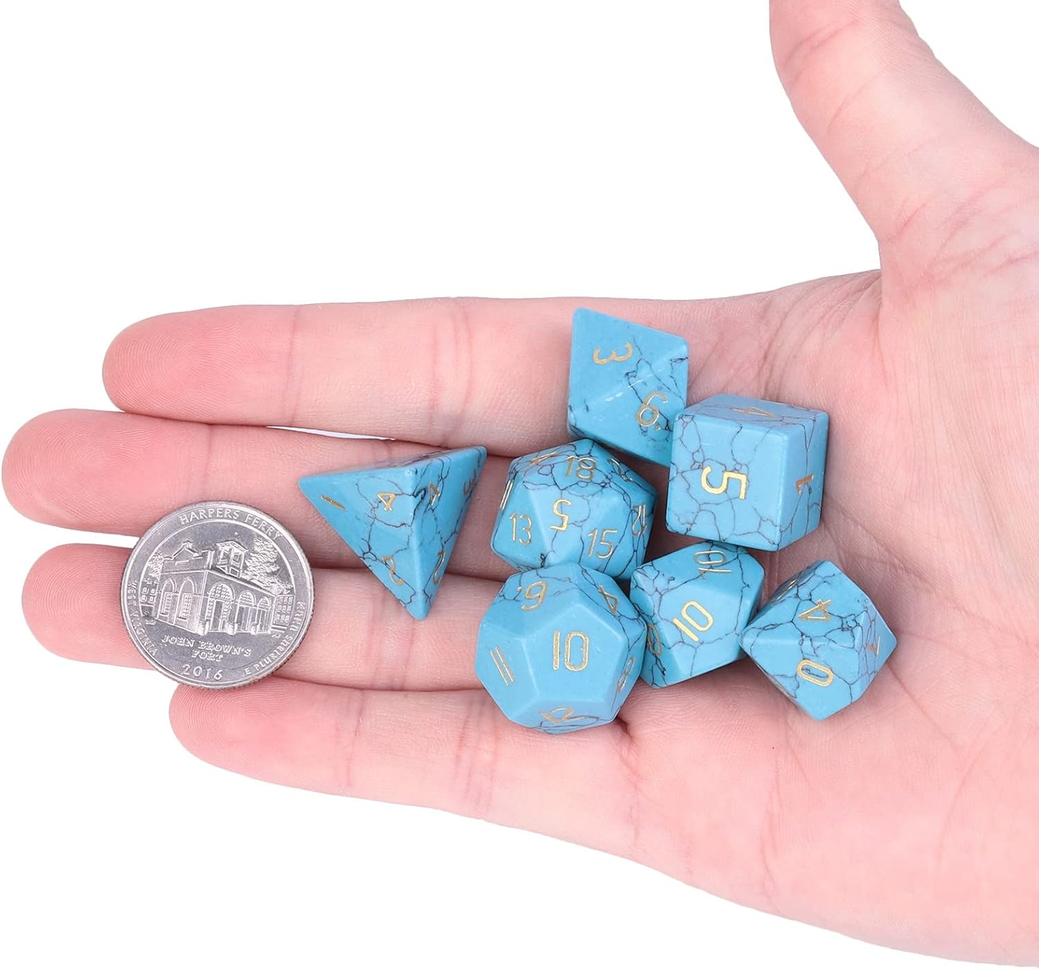 7 PCS Handcrafted DND Polyhedral Dcie Sets for Role Playing Games MTG Table Game Polished Tumbled Stone Dices, Blue Howlite Turquoise