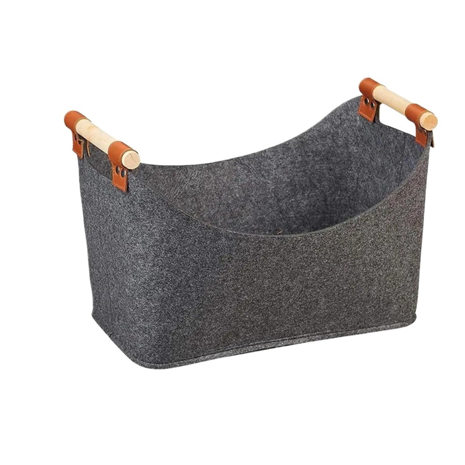 Firewood Storage Bag With Wooden Handles Foldable Wood Basket Multipurpose Felt For Clothes Toys Organizer For Wood(Dark Gray 40x22x27cm)