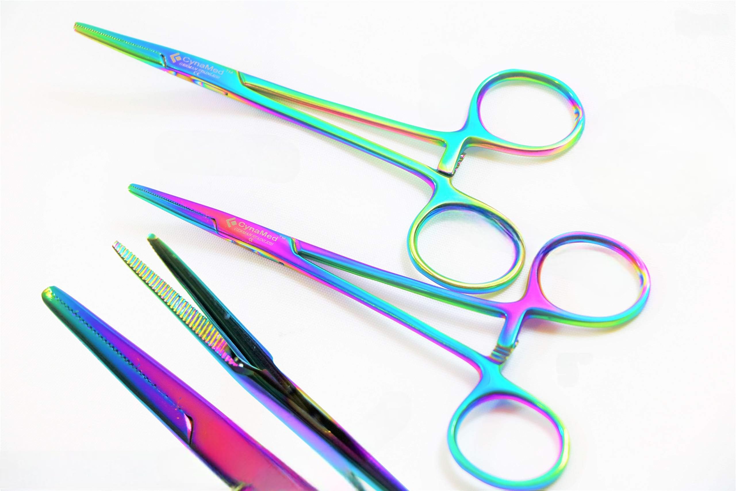 2 German Stainless HEMOSTAT Multi-Colored Straight Forceps 5