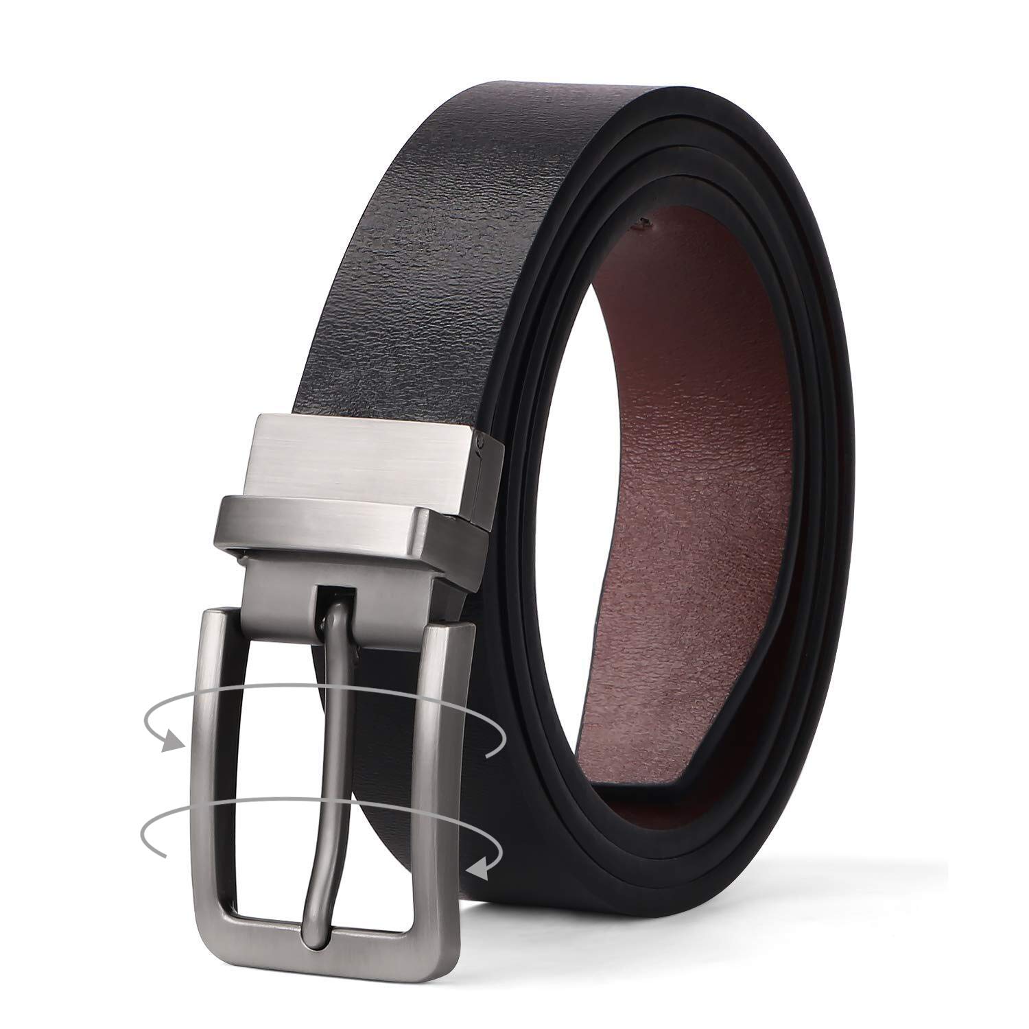 JASGOODWomen Leather Reversible Belt, Ladies Belt for Jeans with Rotated Buckle