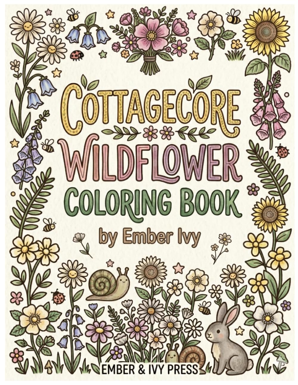 Cottagecore Wildflower Coloring Book for Adults: 48 Cozy Botanical Scenes Featuring Wildflowers, Garden Bouquets, and Woodland Friends for Stress Relief and Relaxation