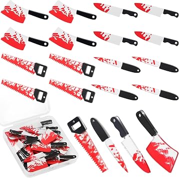 16 Pcs Fake Knife Charms, Mini Acrylic Knives Beads for Women DIY Jewelry Making Crafting Halloween Charms with Box, 4 Halloween Styles