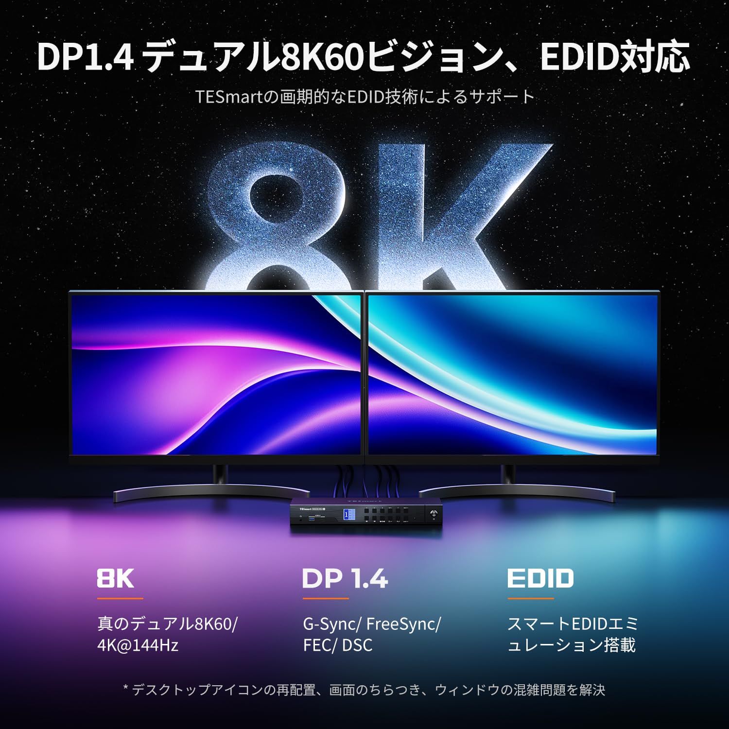 Amazon.co.jp: TESmart DisplayPort KVMスイッチ 8K@60Hz 4入力2出力 2