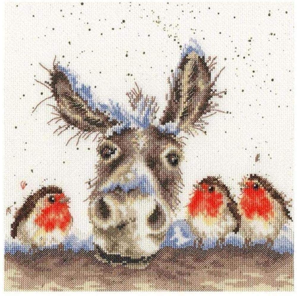 YHX926 Cross Stitch Kits for Beginners, Donkey Bird,11CT Stamped 3 Strands Cross Stitch Kits for Adults,Embroidery Starter Kits for Children,16x20 inch