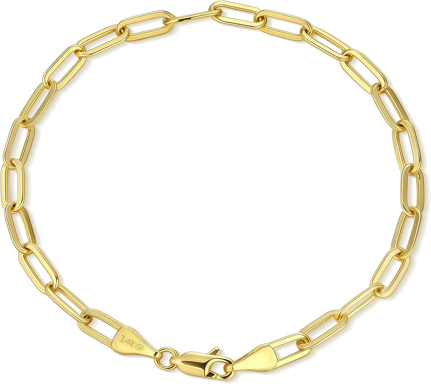 14K Gold Paperclip Bracelets for Women & Men, 3mm 4mm 5mm Width Rectangular Link Chain, 6.5-8 Inches Length, Hypoallergenic, Non-Tarnish, Pulsera de oro 14K para mujer