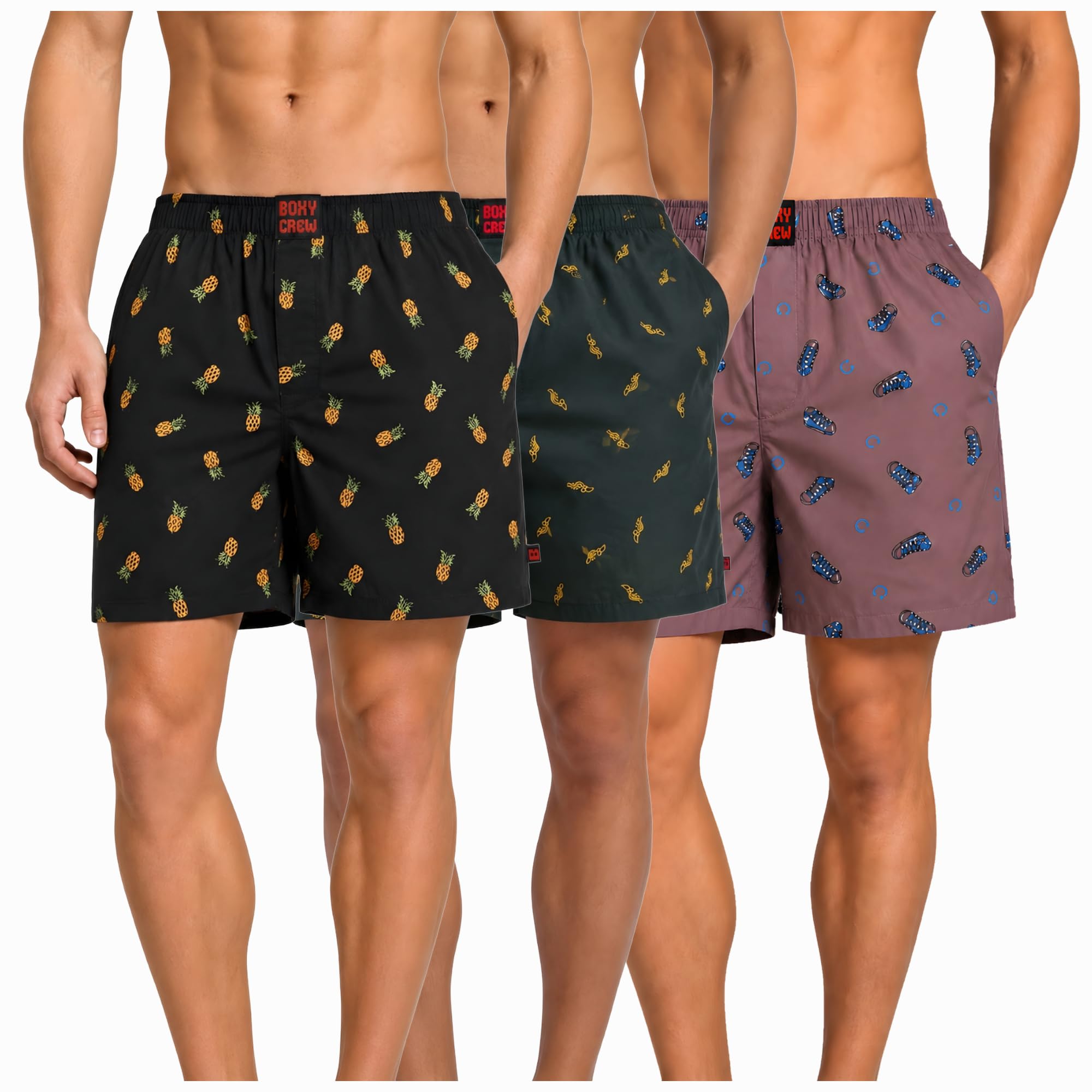 Men's 100% Cotton Boxer Shorts Pack of 3, Charcoal, Dark Teal & Mauve | Woven Boxers with Side Pockets, No-Marks Elastic Waistband, Breathable Relaxed Fit | Style 004-010-015-image-18