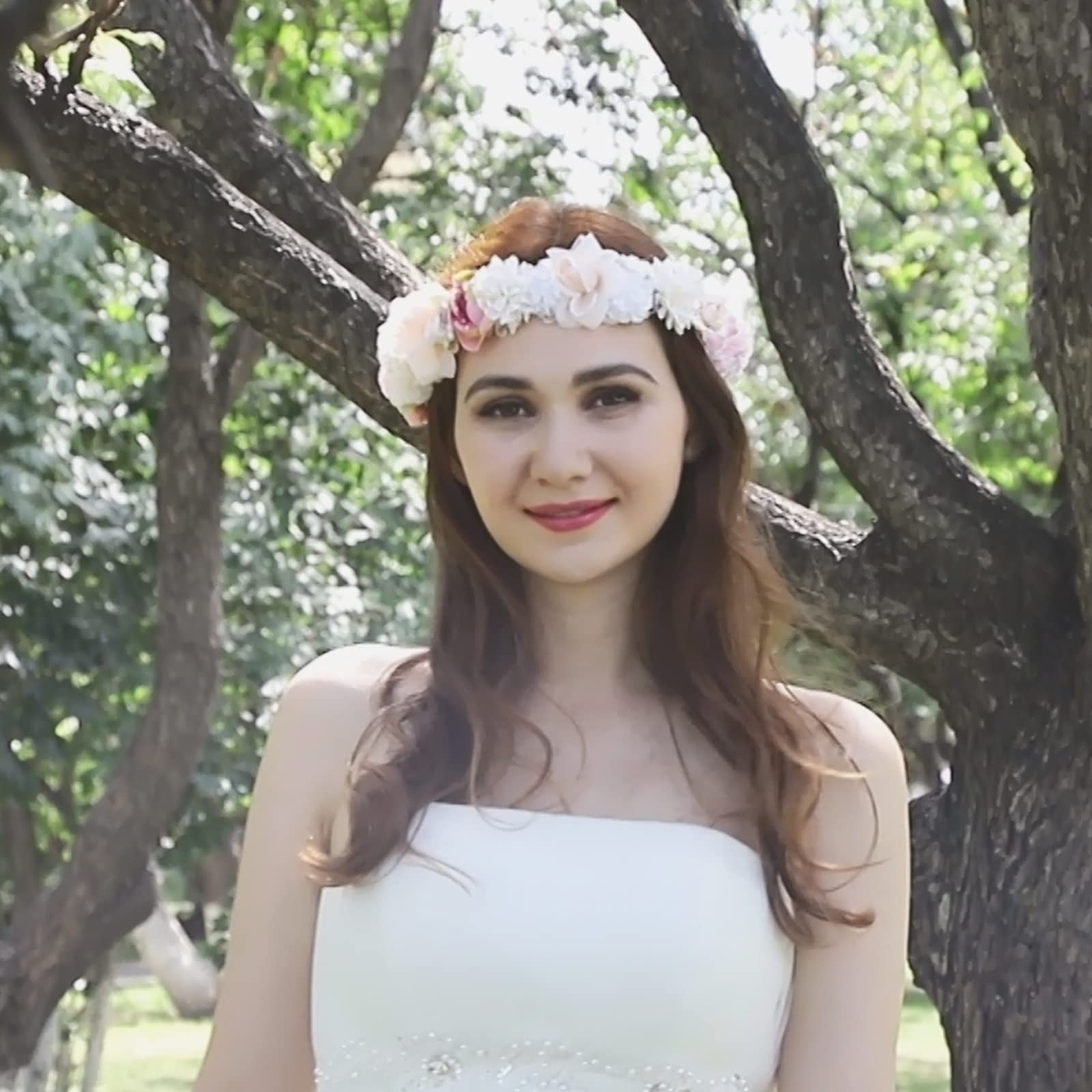Couronne Florale Mariée Zeayebsr - Bandeau Fleuri Avec Ruban Et Perles - Blanc - Pour Mariage