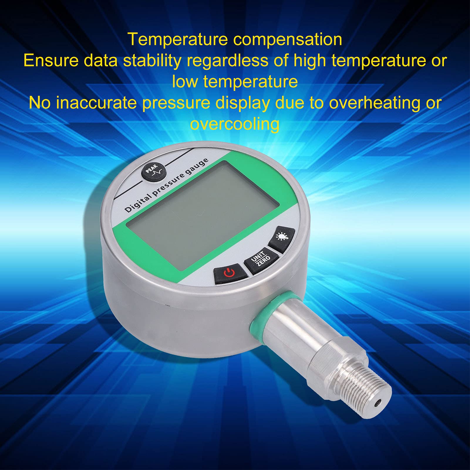 Manómetro Hidráulico Digital Manómetro Digital de Acero Inoxidable 1.6MPa 4.5V Montaje Inferior 0.4 Precisión Pantalla de 100 Mm para Pruebas de Sistemas Hidráulicos de Gas y Agua