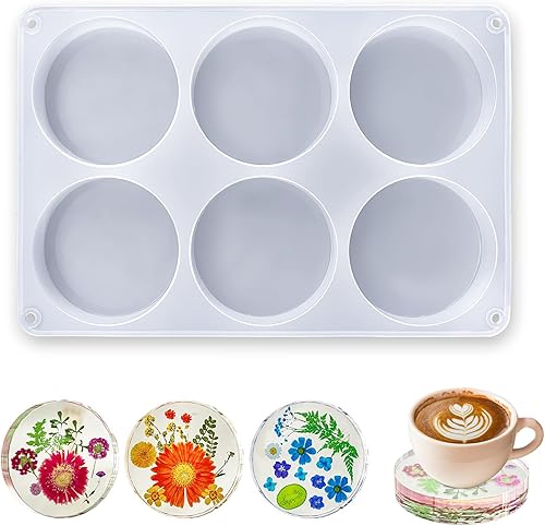 Moldes de resina para posavasos de 6 cavidades, moldes de silicona redondos profundos para resina epoxi, moldes de posavasos para fundición de