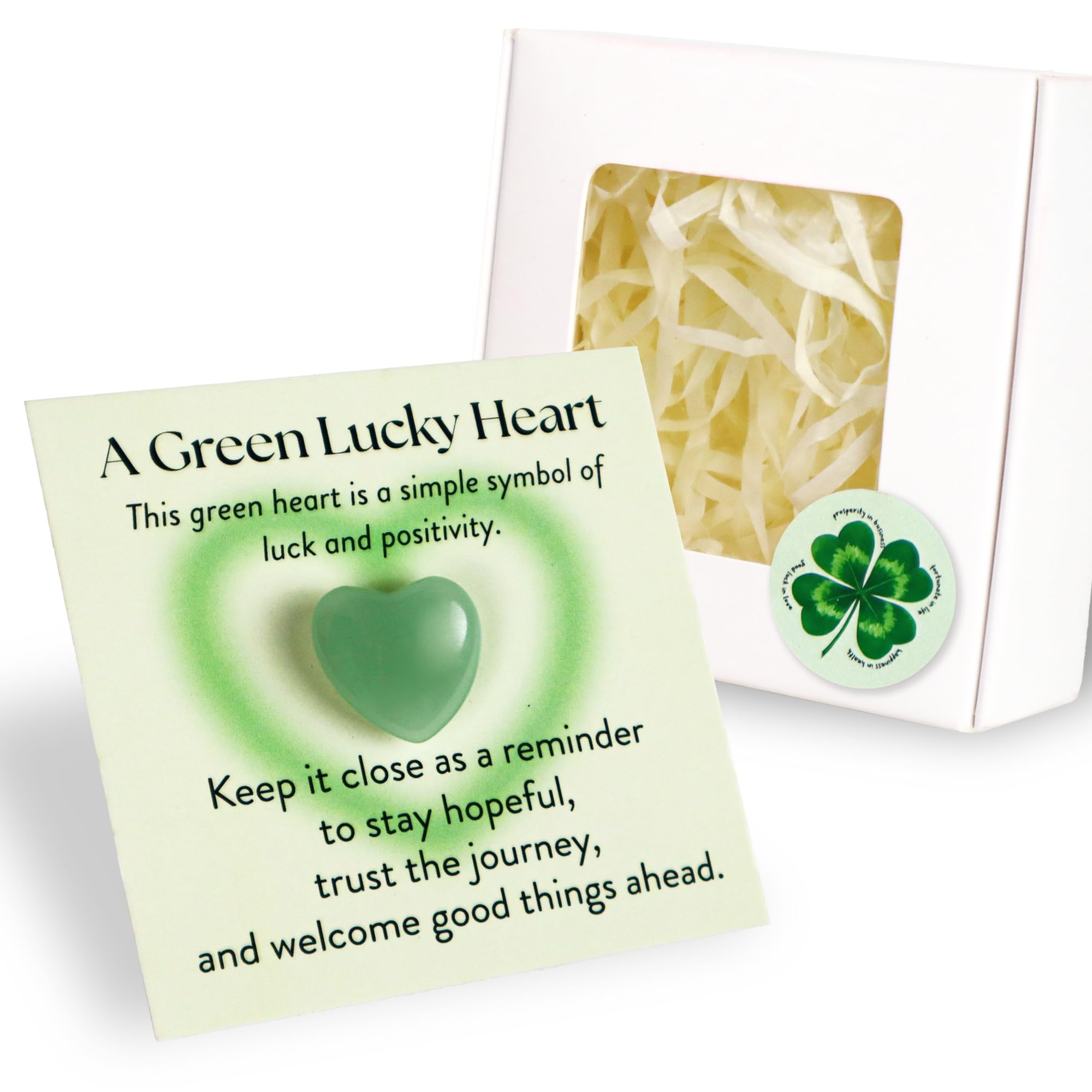 Green Lucky Heart Pocket Stone with Cards and Box, Aventurine Heart Crystal Good Luck Gift, Pocket Hug Stone for New Beginnings, Encouragement Gift for Women Friends Coworkers, St Patricks Day Gifts