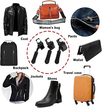 6 PCS Zipper Pull Replacement, Zipper Repair Kit, Replacement Zipper Pulls, Zip Replacement, Zipper Puller Replacement, Removable Zipper Pullers, for Clothes, Jeans, Wallets, Luggage (Black)
