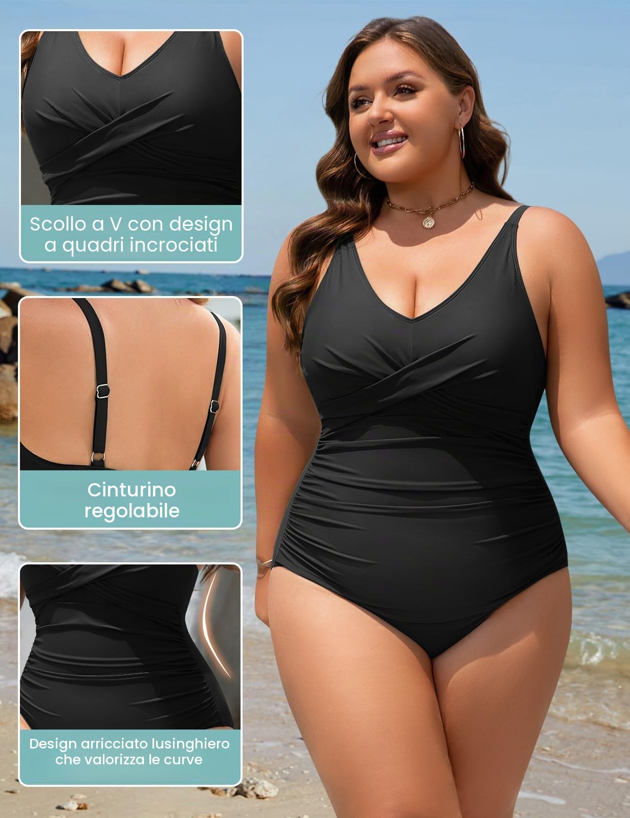 UMIPUBO Costume da Bagno Donna Intero Taglie Forti Costume Piscina Scollo a V Push Up da Mare Sexy Interi Imbottito Reggiseno Controllo della Costumi Un Pezzo