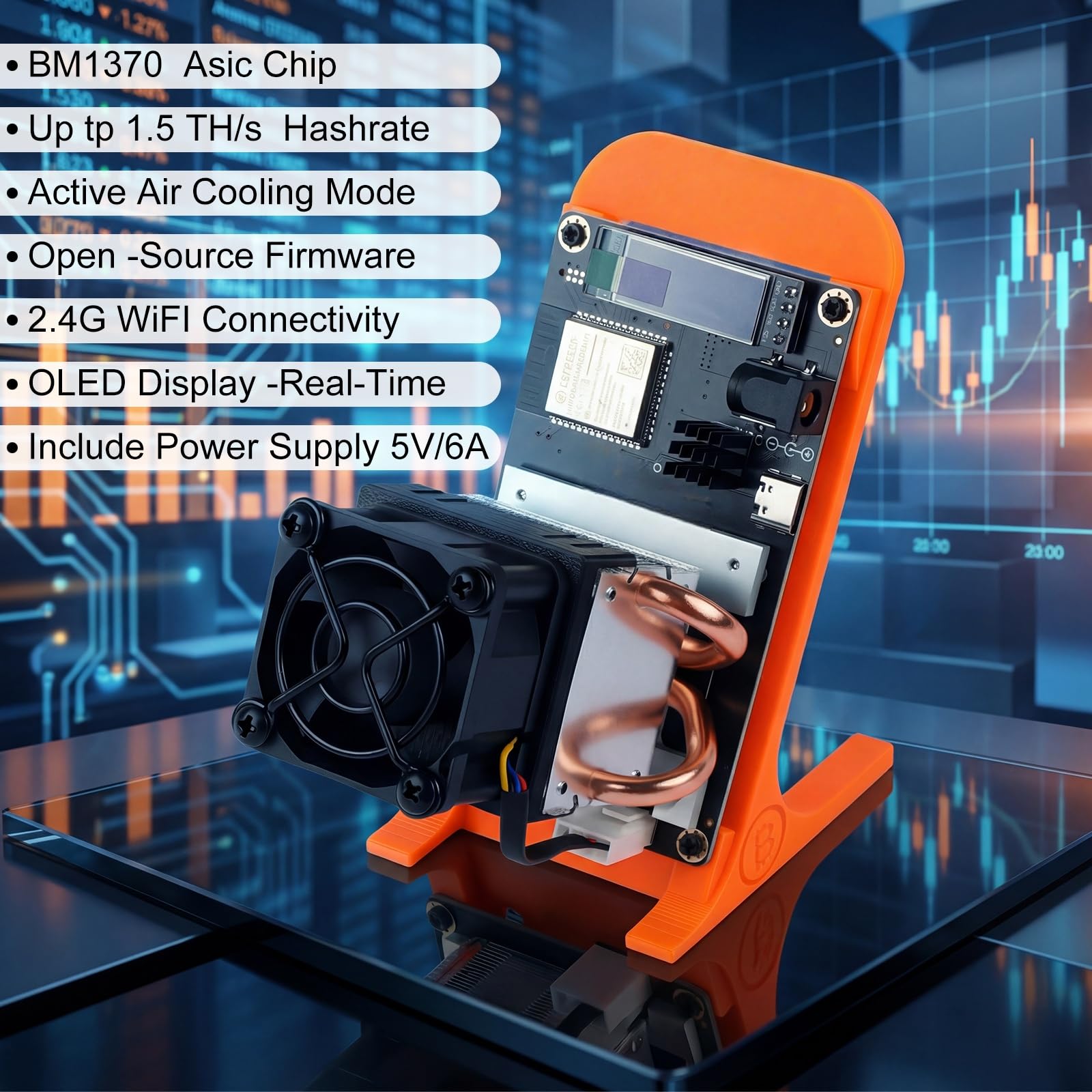 Bitcoins Miner Lucky Miner Bitaxes Gamma 601 SHA256 1.5TH/S 25W Low Power Home Solo ASIC Crypto Miner, Orange - 5