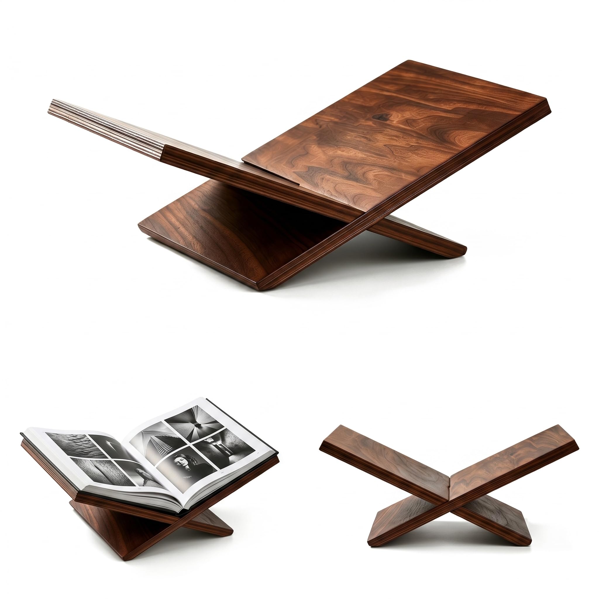 Support Livre Ouvert en Bois Massif, Porte Livre Bois, Pupitre de Lecture pour Coran, Bible, Porte Coran, Pupitre Musique pour Partitions, Magazines, Support de Livre de Cuisine, Marron, Cadeau