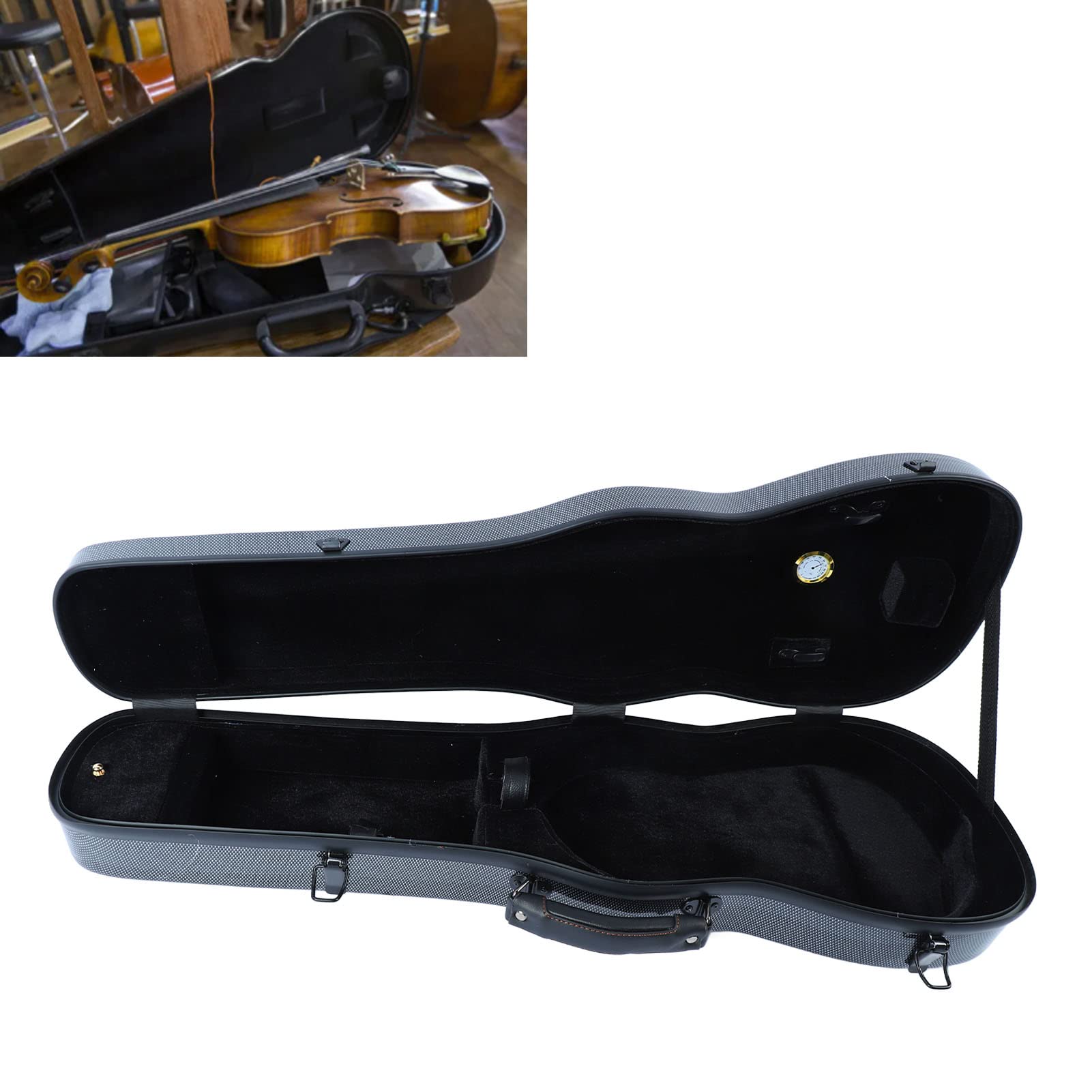 Scatola per Violino, Sostituzione Custodia Rigida Portatile Leggera in Fibra di Carbonio con Cinghie per Igrometro, Scatola per Violino in Fibra di Carbonio 4/4 a Grandezza