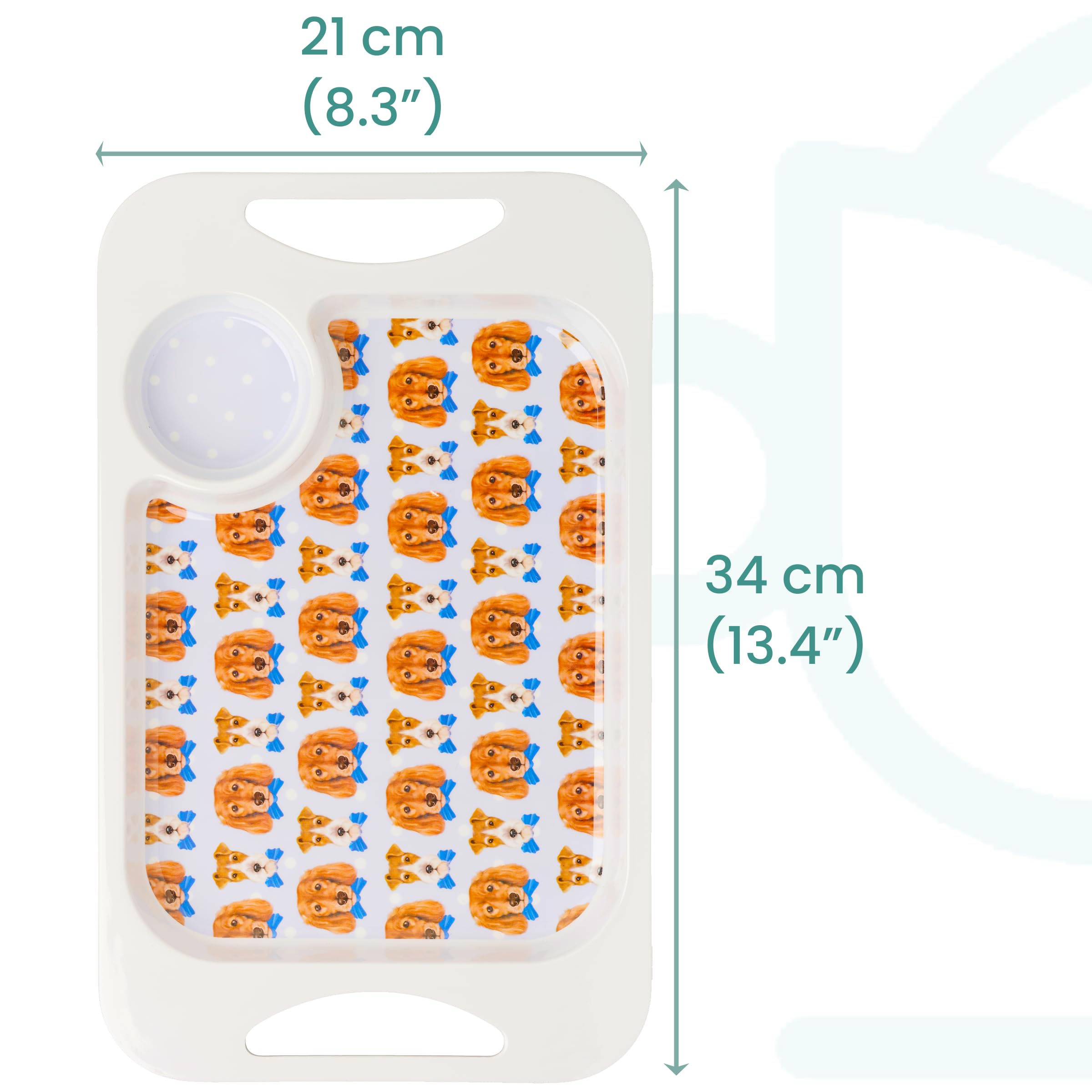 Juego de taza de melamina con dos asas y bandeja para servir (400 ml), bandeja de capacidad para tazas (33,8 cm x 20,6 cm), ayuda ligera para la movilidad para ancianos, demencia,