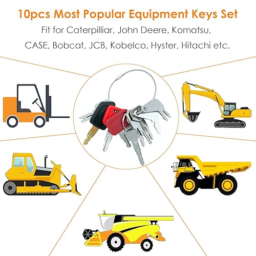 Miniatura 6 de Juego de 10 llaves de equipo pesado - Llaves de encendido de construcción aptas para Cat Caterpillar Komatsu CASE John Deere Hitachi Hyster Kobelco