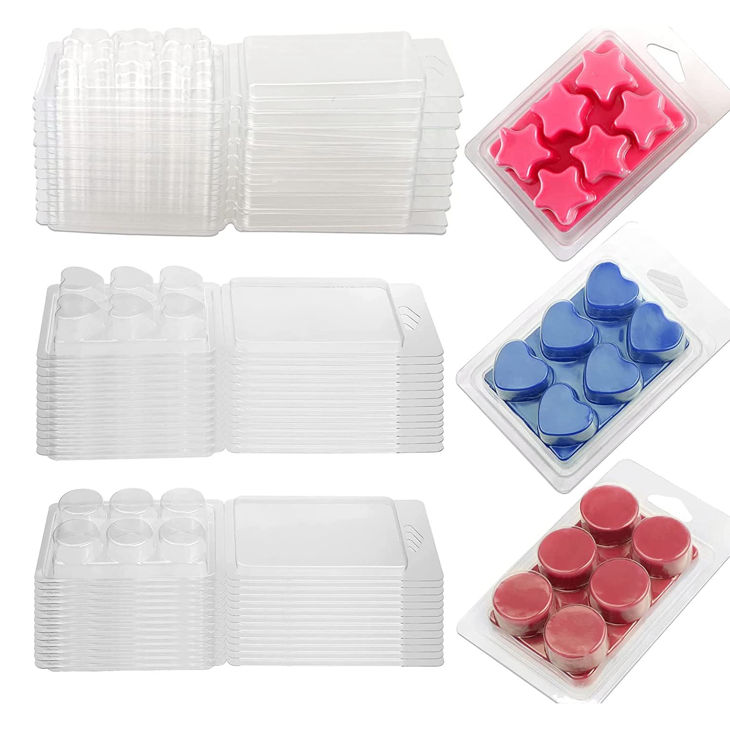 Pack of 60 Melt Containers, 6 Cavity, Clear Vacuum Plastic Melt , Cake Shells, Melt