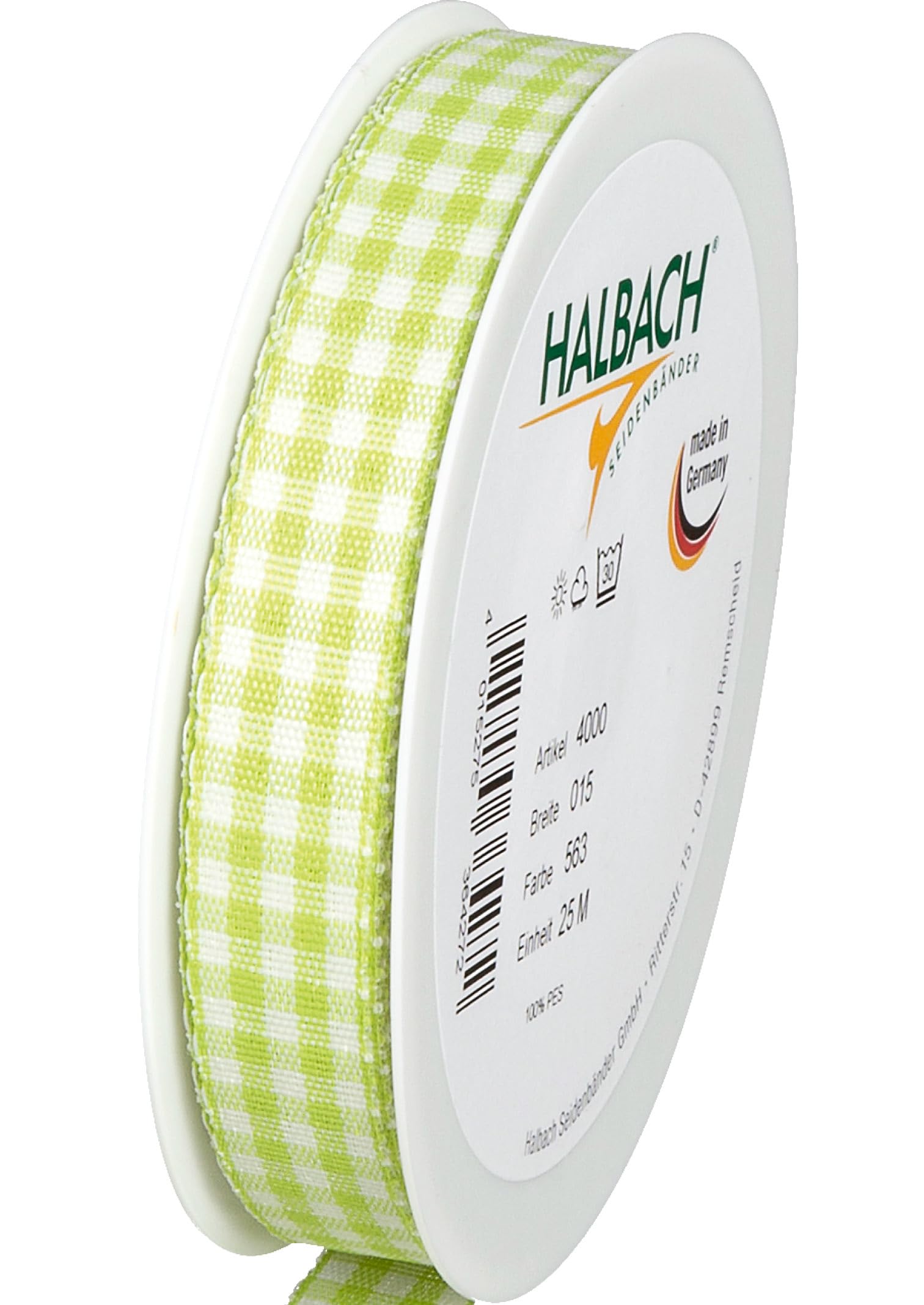 Halbach Seidenbänder Vichy 15mm Green Check Ribbon for Gift Wrapping, Celebration Ribbon
