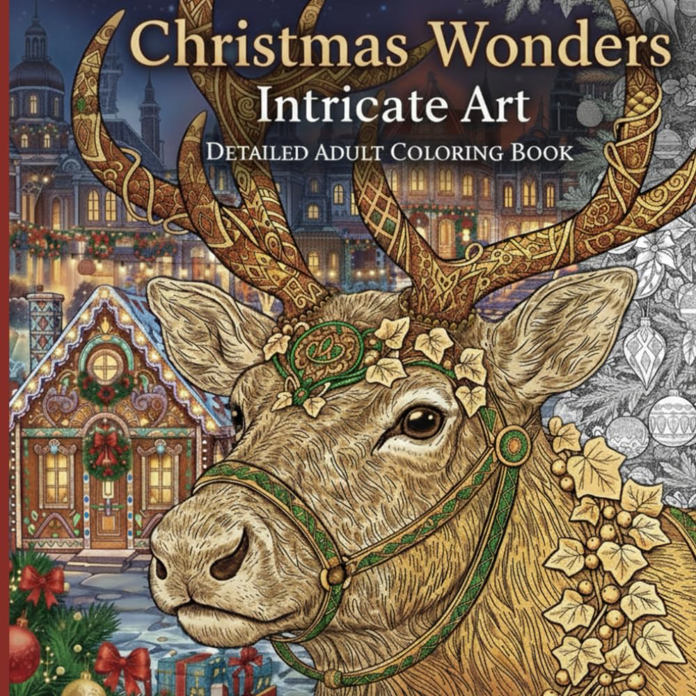 Christmas Wonders: Intricate Art: Detailed Adult Coloring Book Featuring Realistic Victorian Cityscapes, Detailed Ornament Designs, Festive Feasts, and Intricate Holiday Scenes.