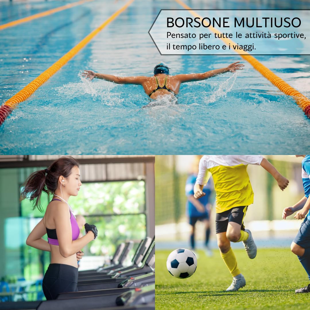 Borsone Calcio Uomo con Fondo Rigido, Scomparto Scarpe e Tracolla Regolabile, Borsone Palestra Grande con Tracolla Regolabile e Portascarpe, Borsone per Sport Uomo Donna Bambino - FRANKIE GARAGE