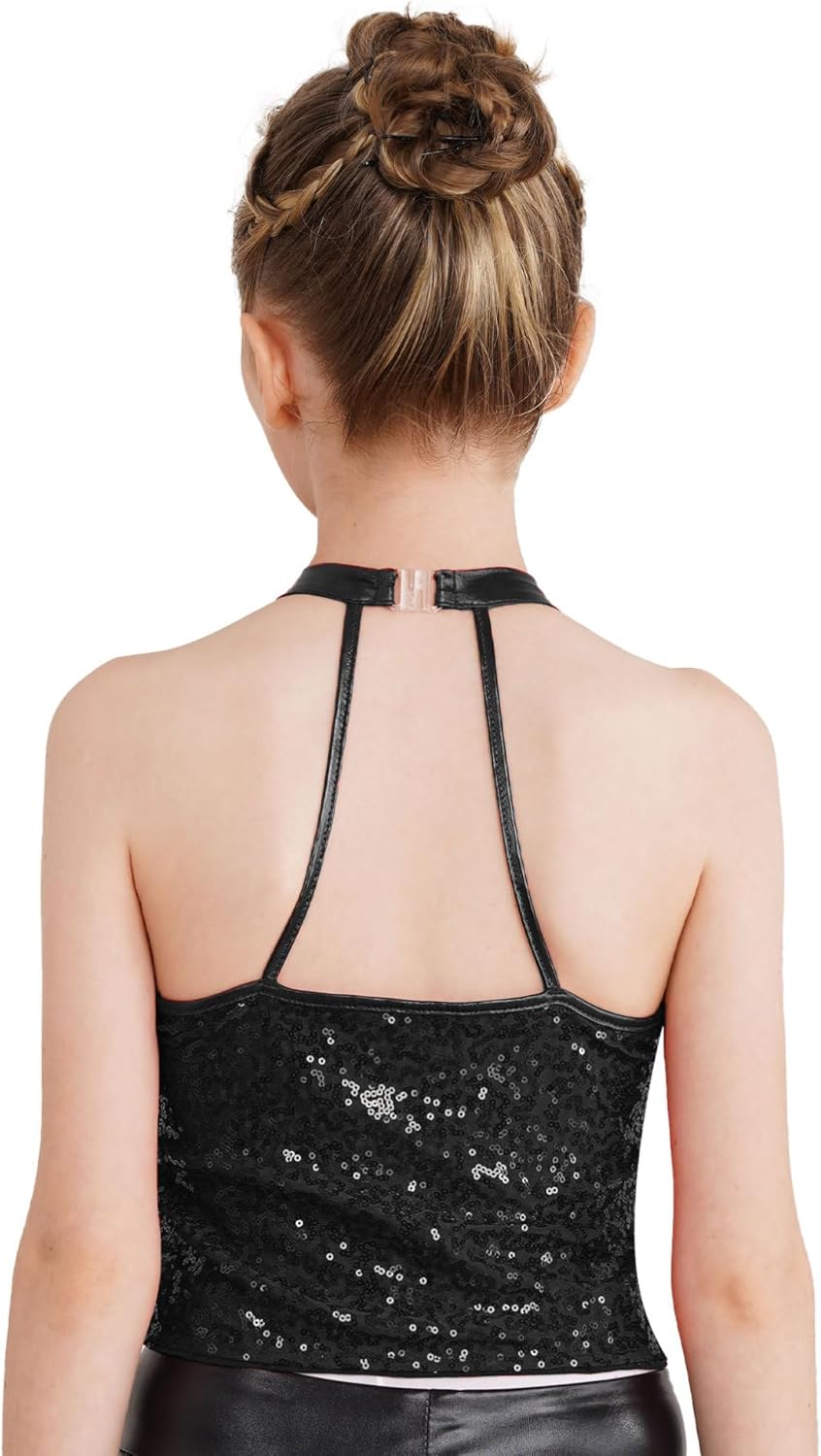 Top Danza Con Paillettes Per Bambina - Canotta Sportiva Per Ballo Latino, Samba, Fitness E Palco - Foto 13