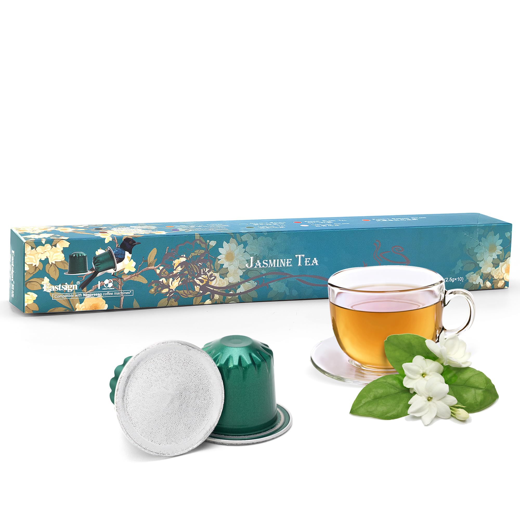 Jasmine Green Tea Pods 10 Count,Premium Jasmine Green Tea,Non-GMO & Recyclable, Compatible with Nespresso Original line,10 Count (Pack of 1)