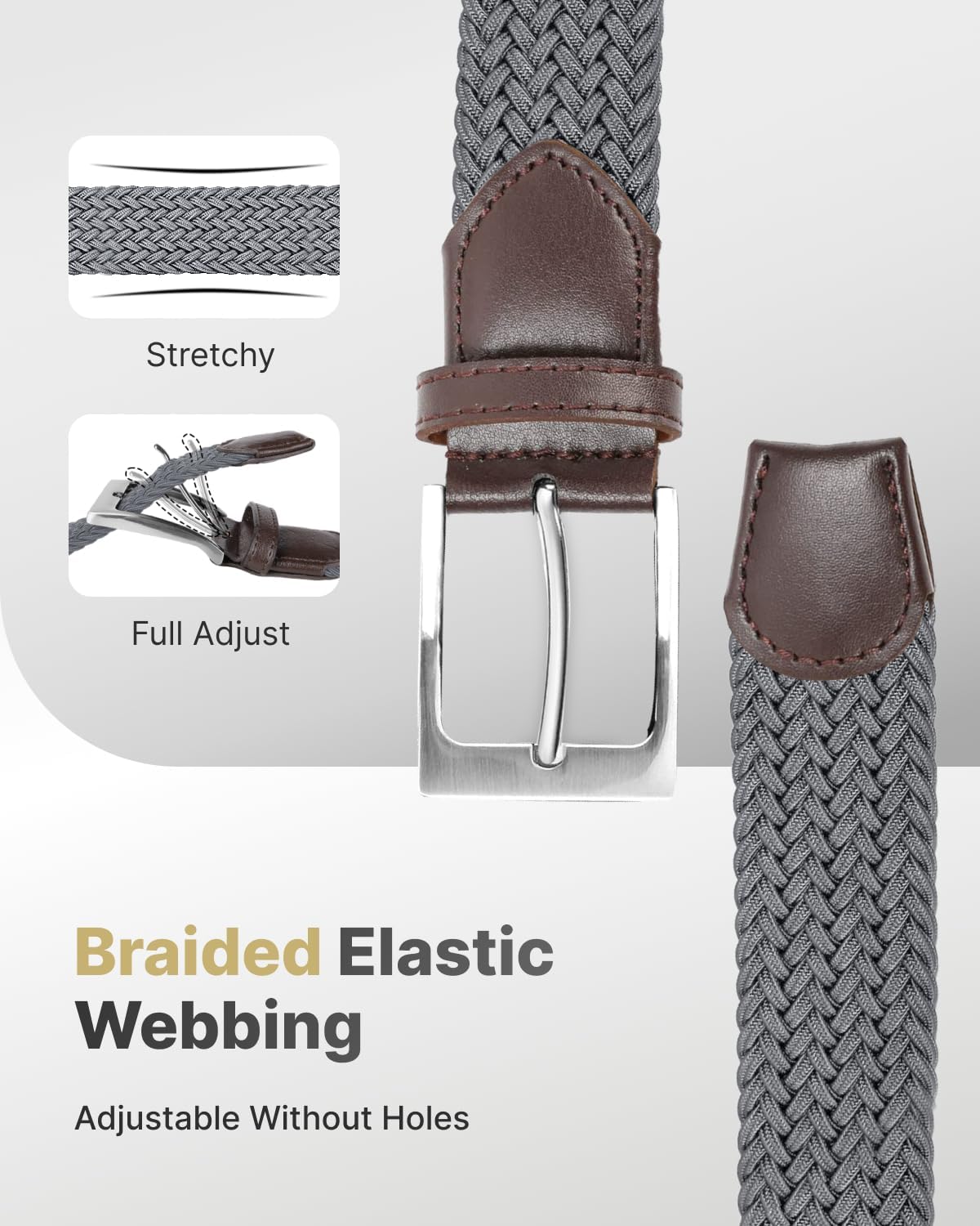 FAIRWIN Men's Stretch Belt - 2 Pack Braided Design for Golf, Work & Casual Wear, Comfortable Elastic Waist Belt for Men - Image 2