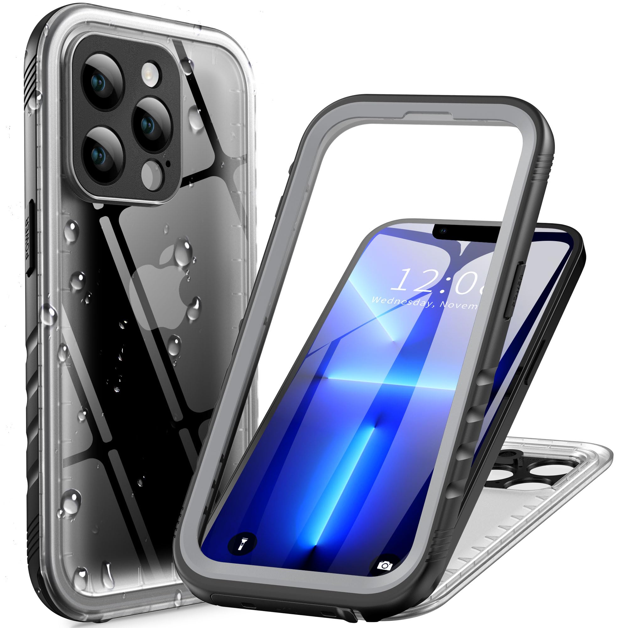 Cozycase Ultra Resistente Cover Per iPhone 14 Pro Max Impermeabile Antiurto IP68 Subacquea Antipolvere 360 Gradi Completa integrale Militare Rigida Rugged Custodia Anti Urto Waterproof Trasparente