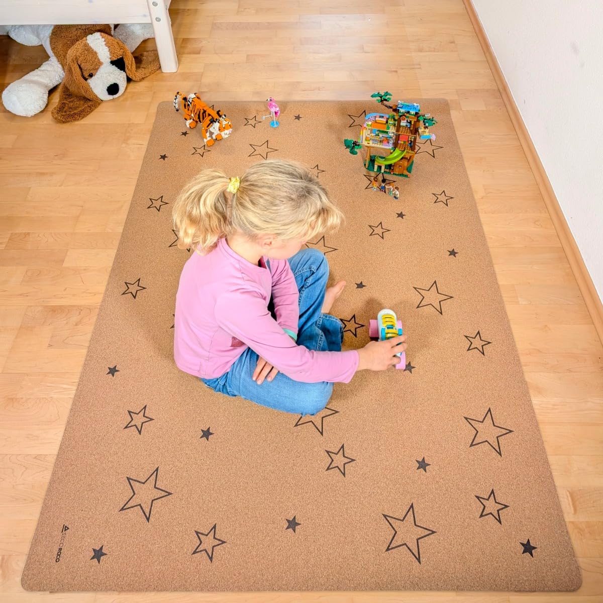 Spielmatte aus Kork. Schadstofffreie Krabbelmatte für Babys und Kinder. Sterne 140x110 cm