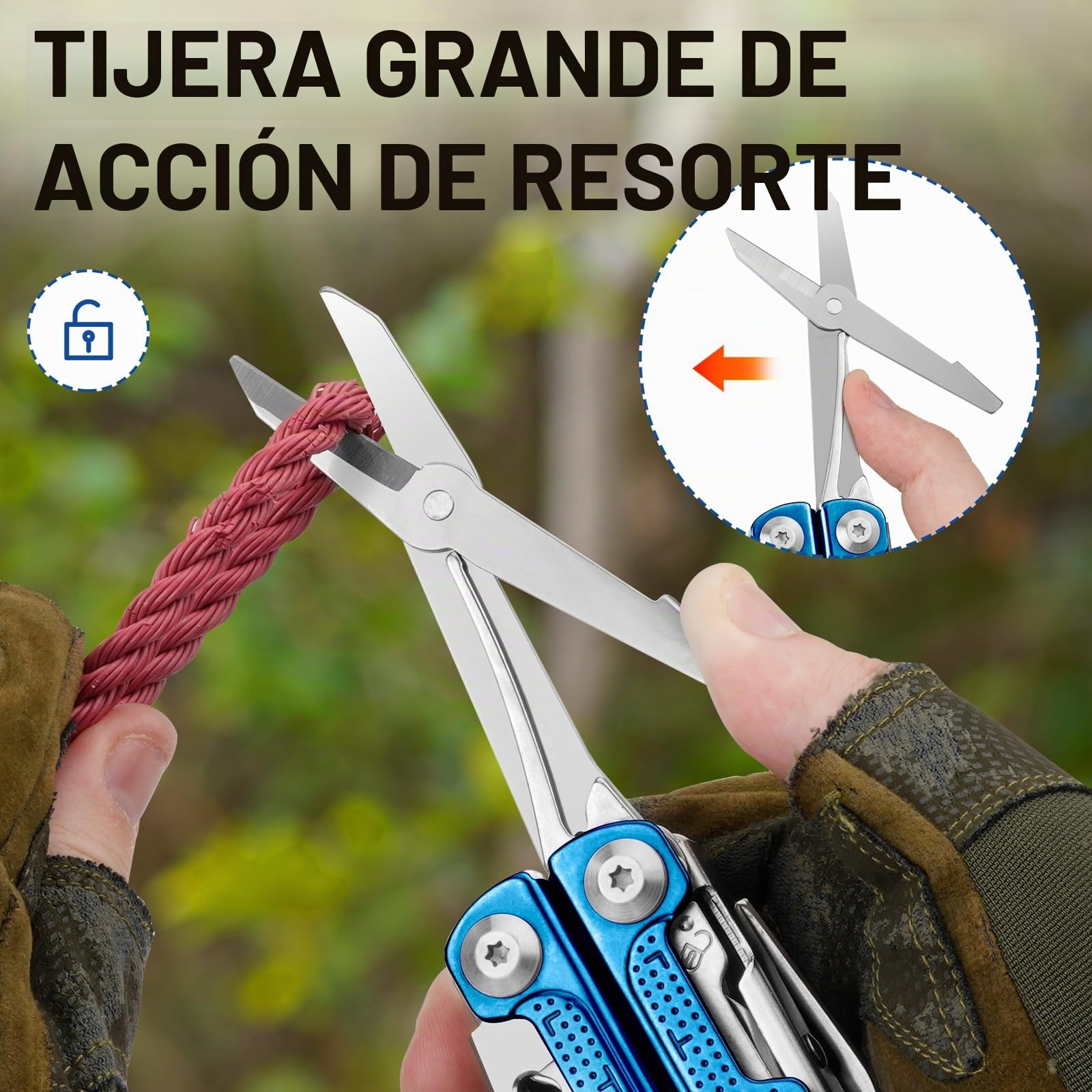 BIBURY Multiherramientas, alicates plegables con mango de titanio azul,regalo para hombres, navaja multiusos de acero inoxidable para el trabajo exterior, camping, reparación - Pro BI2049BL