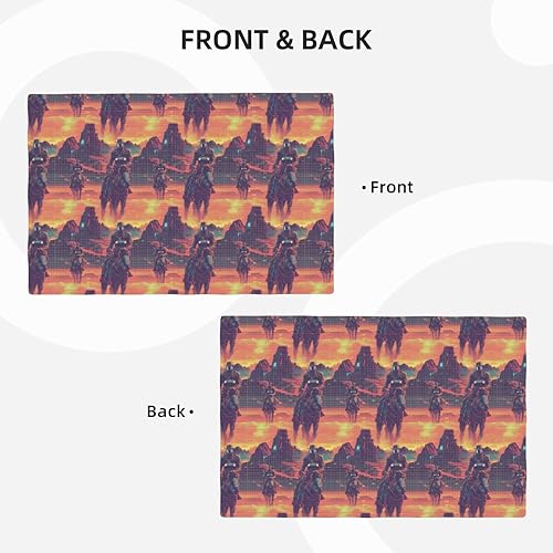 Miniatura 4 de Dining Table Placemats Set of 4-12x18 Inch Cyber Retro Western Cowboy Print Faux Linen Double Heat Resistant Place Mats, Kitchen Table Mats,