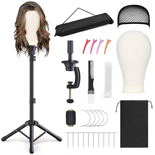 Relx Reinforced Wig Stand with Mannequin Head - Adjustable Wig Head Stand with Head for Wigs - Manikin Head Set for Cosmetology, black