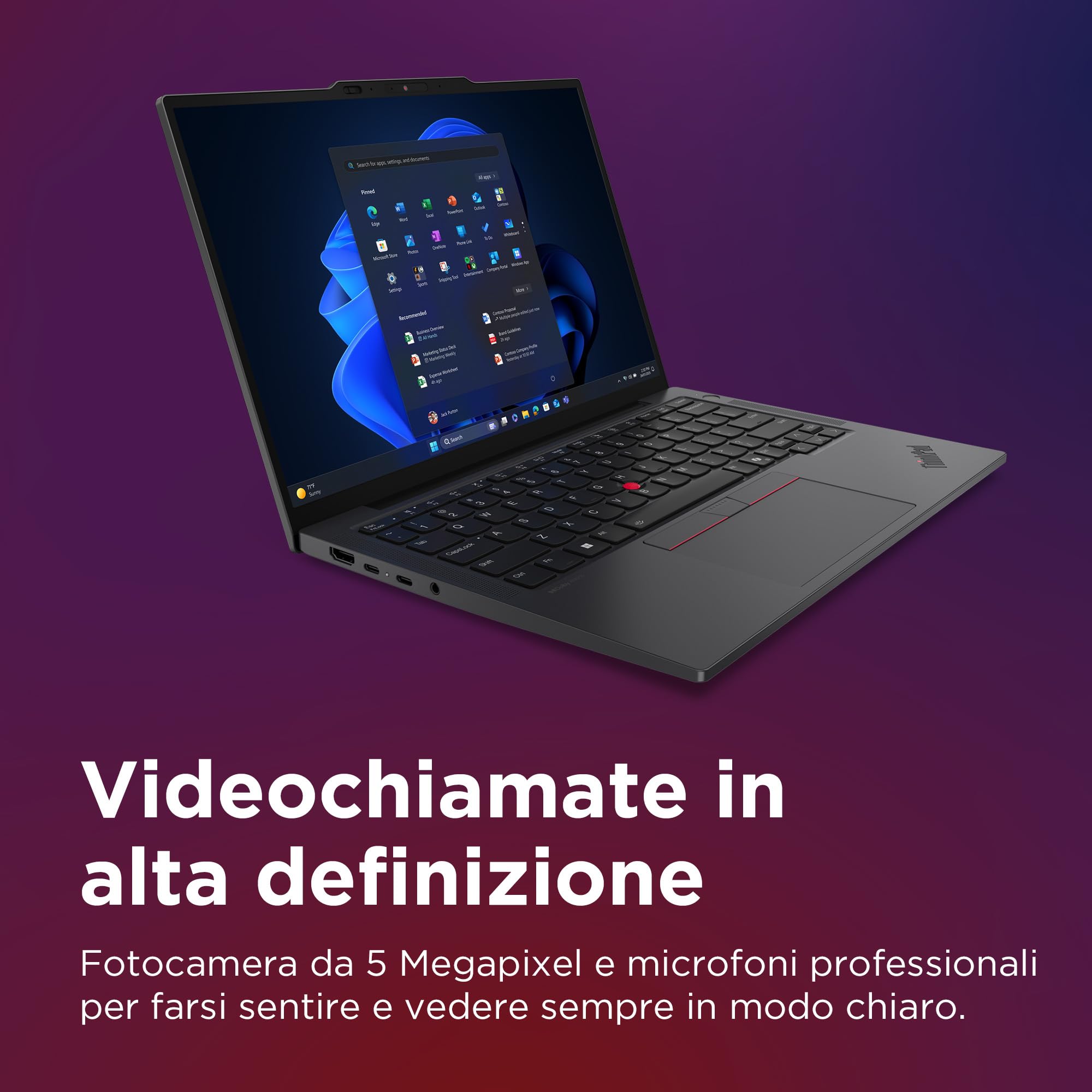 Lenovo ThinkPad X13 Gen 6, Laptop ultraleggero 13.3" WUXGA – Nero Processore Intel Core Ultra 7 con IA, RAM DDR5 16GB, SSD 512GB, Videocamera 5MP