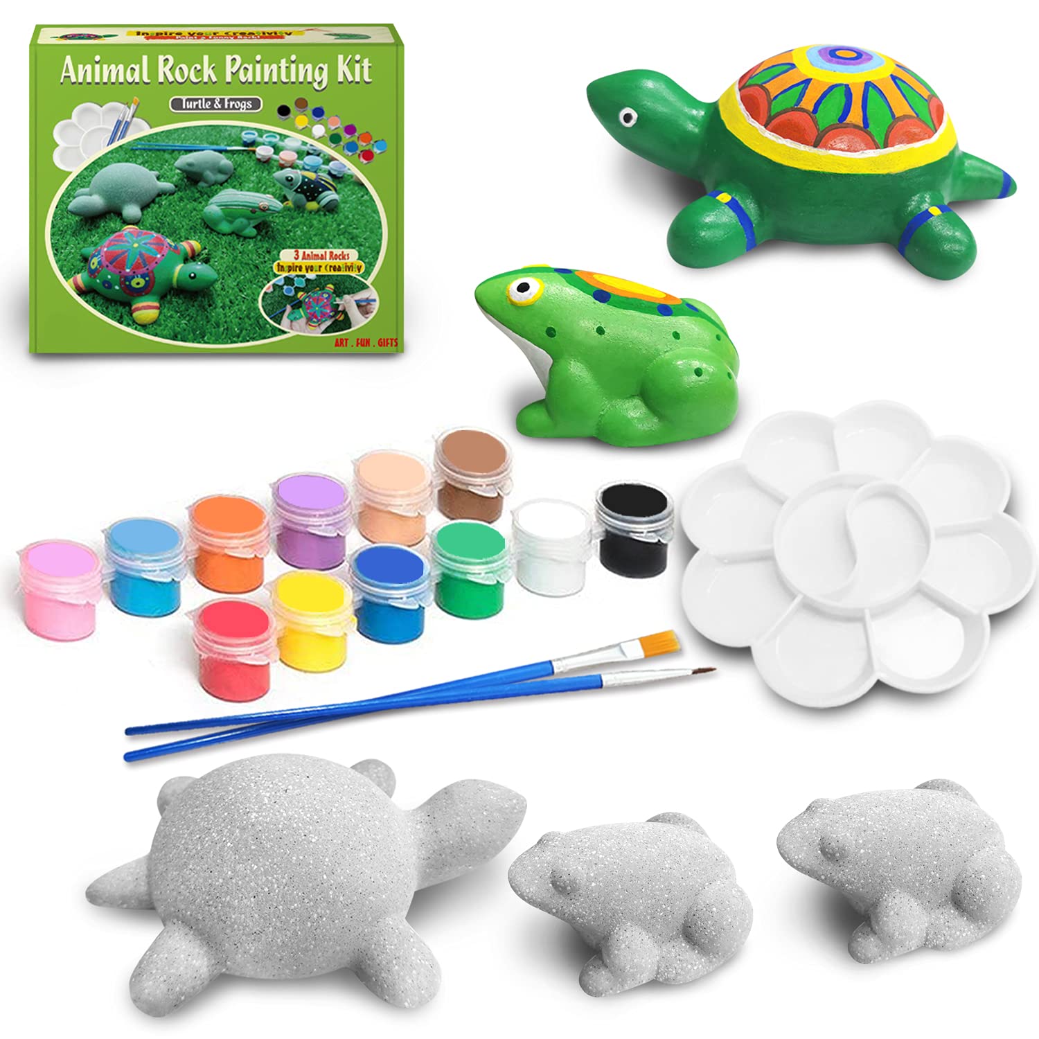 Animal Rock Painting Kit, Paint Your Own Turtle Frogs - Arts and Crafts for Kids Ages 4-6-8-12 Girls Boys, Creative Craft Kits for Kids