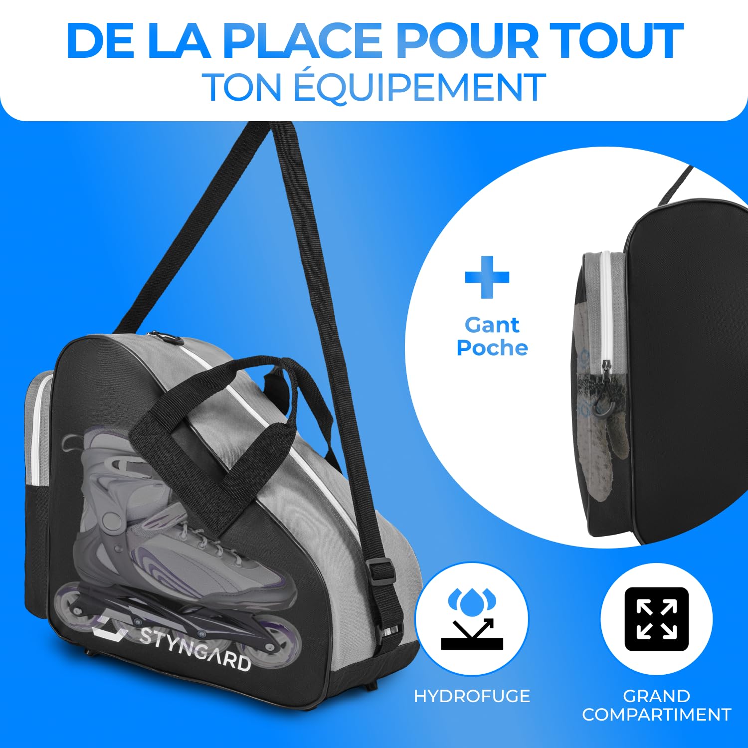 STYNGARD Sac à Patin pour Femmes et Hommes - Sac à roulettes pour Patins à Glace et Rollers Sac en matériau Robuste - Modèle Montreal