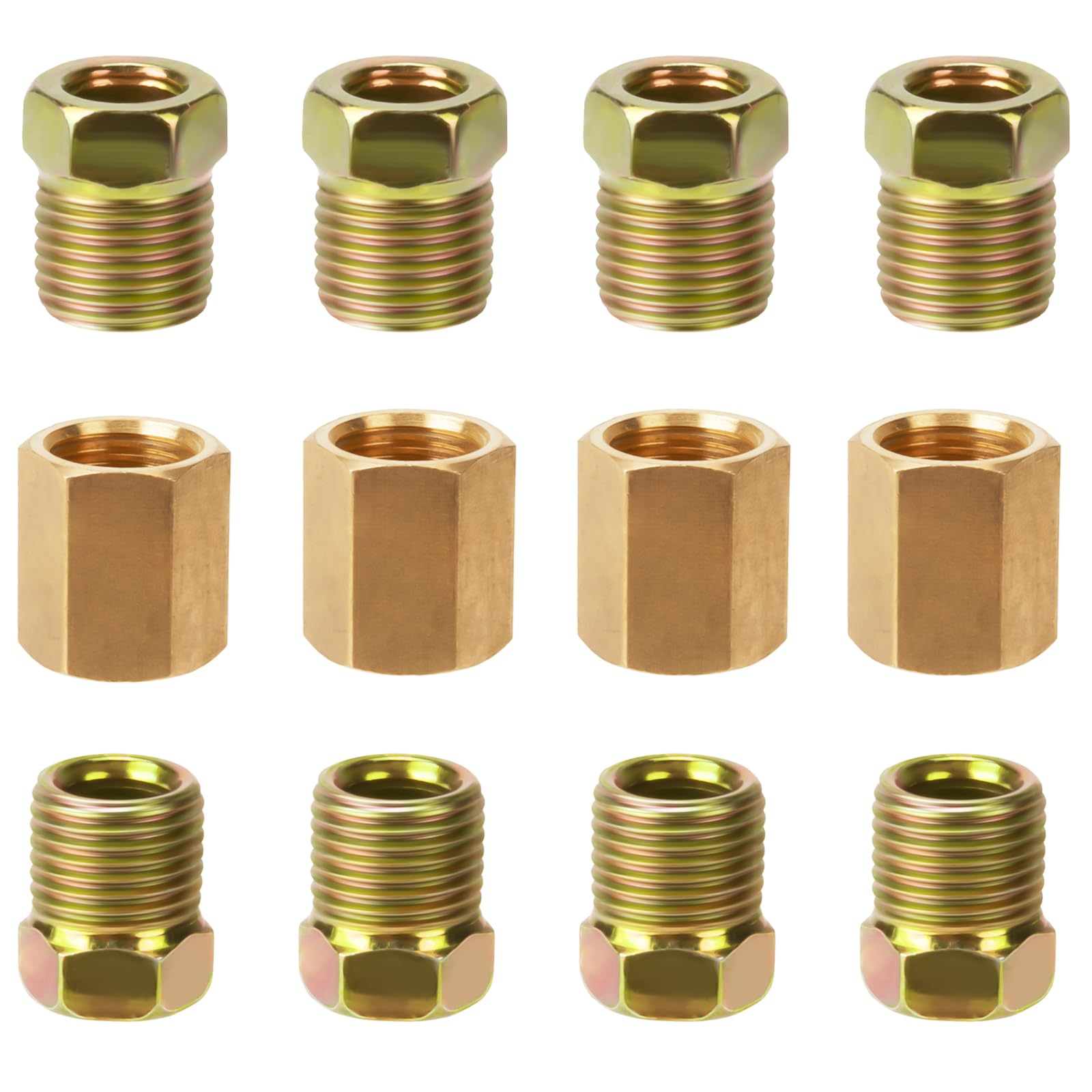 Photo 1 of 1/4 Brake Line Pressure Fittings, 12 Pieces 7/16 Inch-24 Threads Brass Brake Line Fitting Assortment for 1/4 Inch Brake Line Tube (4 Unions, 8 Nuts)