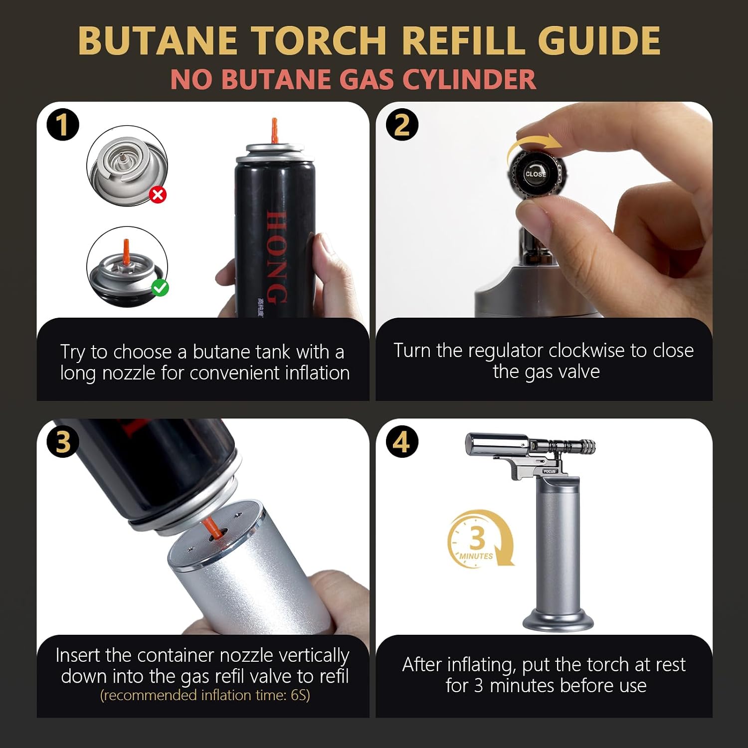 Butane Torch Lighter,Kitchen Torches For Cooking,Mini Adjustable Flame Blow Torch,Cooking Creme Brulee Torch,Gift for family(Butane Not Included) (SILVER)