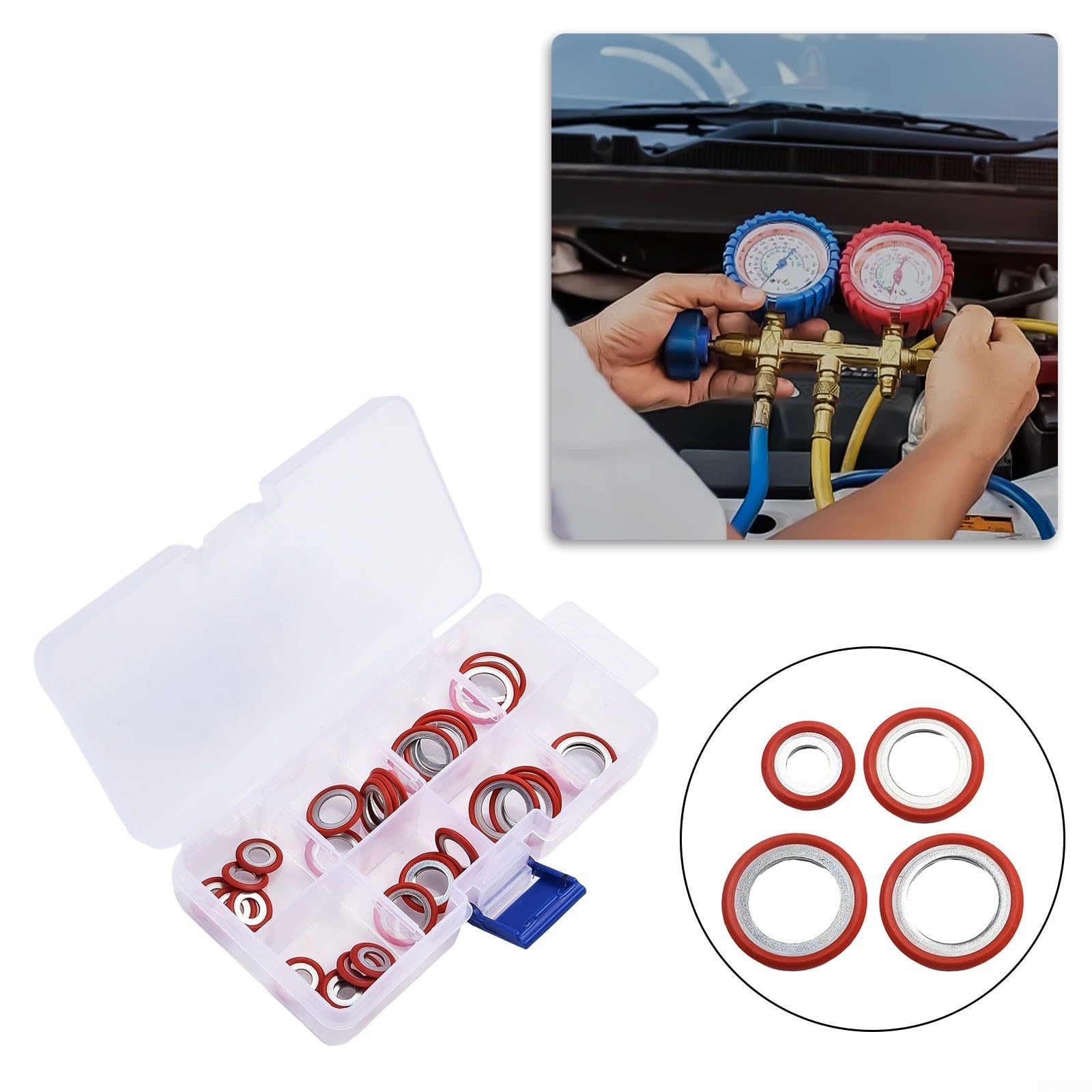 Set guarnizioni compressore aria condizionata auto 30 pezzi kit tenuta 3 misure rosso resistenti temperatura