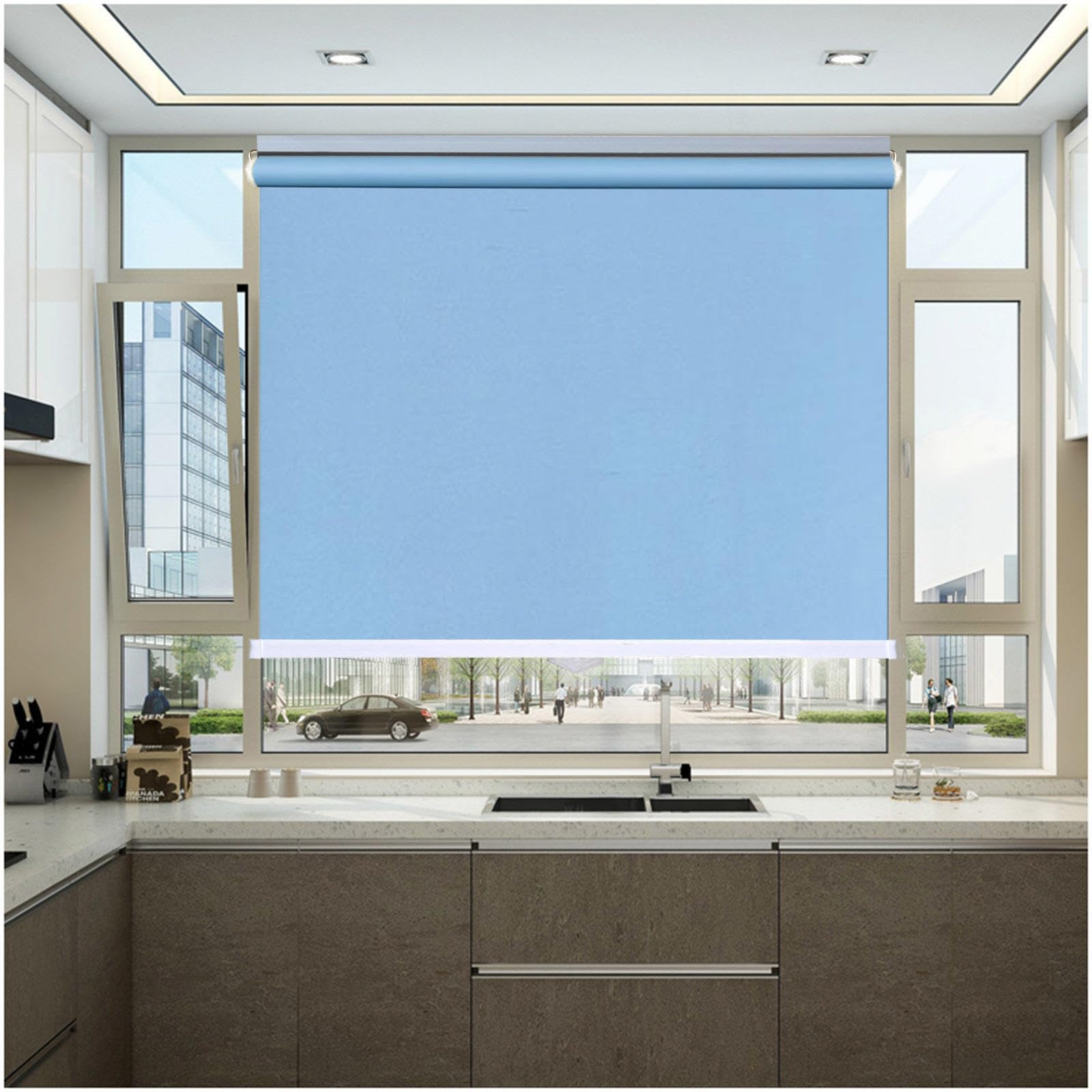 Blackout Roller Blinds No Drilling, Window Roller Shades, Home Sun Shades, Temporary Blackout Curtains, Thermal Blinds 50x125/70x150/95x200cm,blue-110x160cm/43 * 63in
