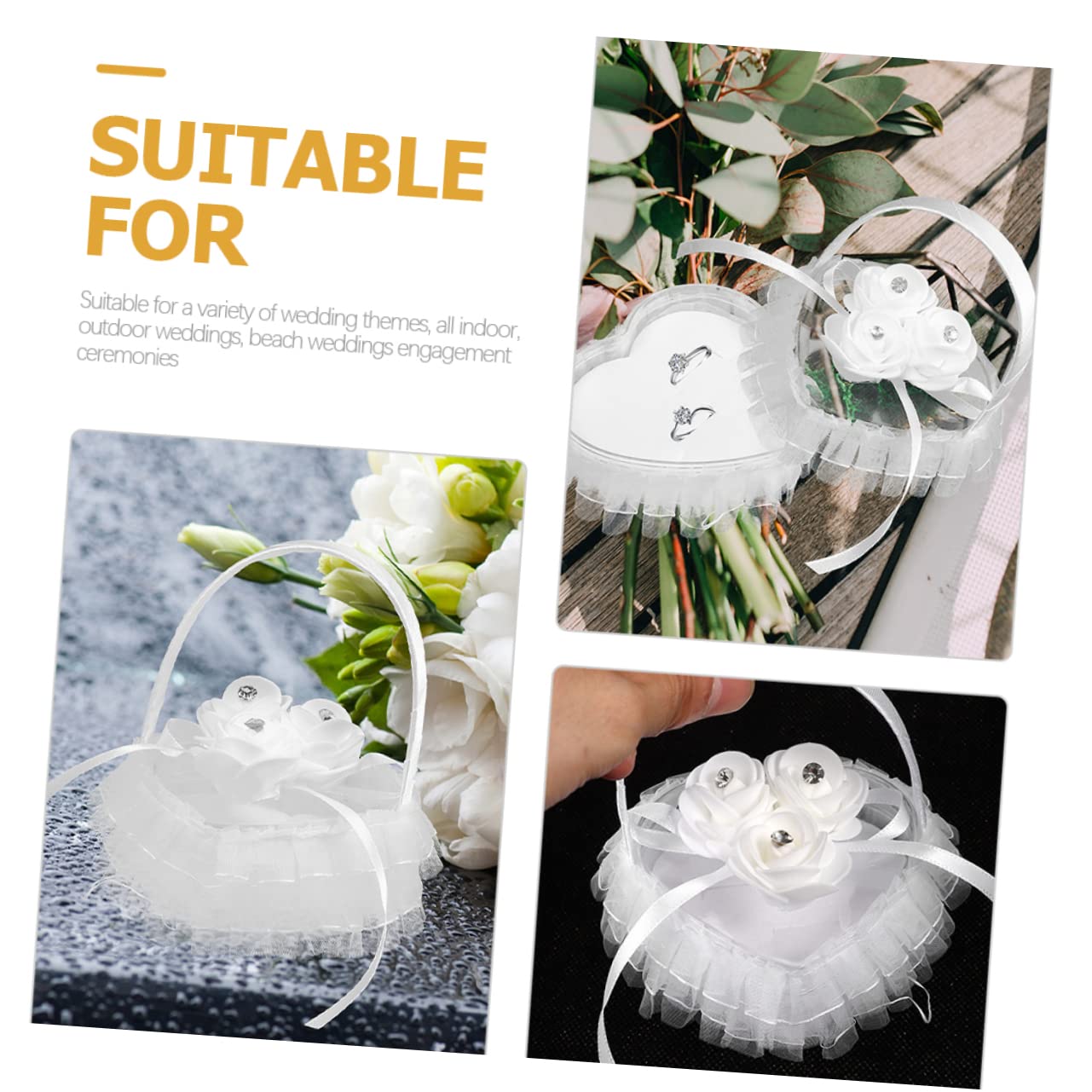 HOLIDYOYO 2pcs Heart Shaped Wedding Pillow Lace Decorated Bearer Cushion for Romantic Ceremony for Engagements Weddings and Special Events