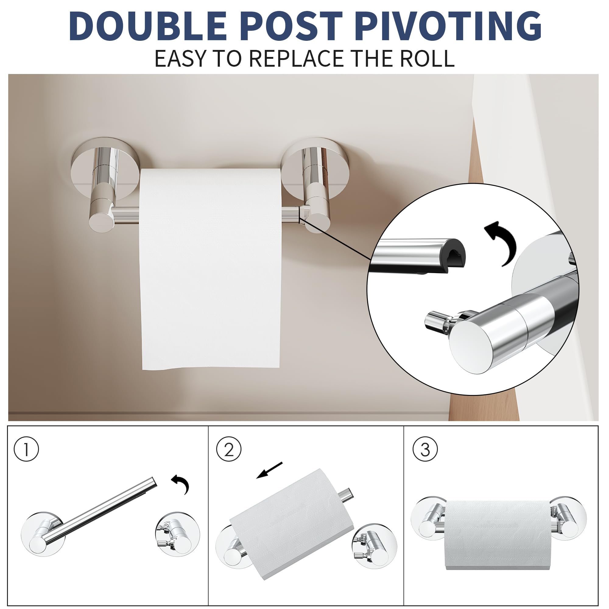 WZRUA Bathroom Accessory Toilet Roll Holder & Towel Ring Set Wall Mounted - Image 4