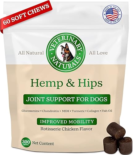 Veterinary Naturals Suplemento articular de cáñamo y HIPS para perrosapoya el alivio del dolor de cadera y articulaciones en perros grandes y