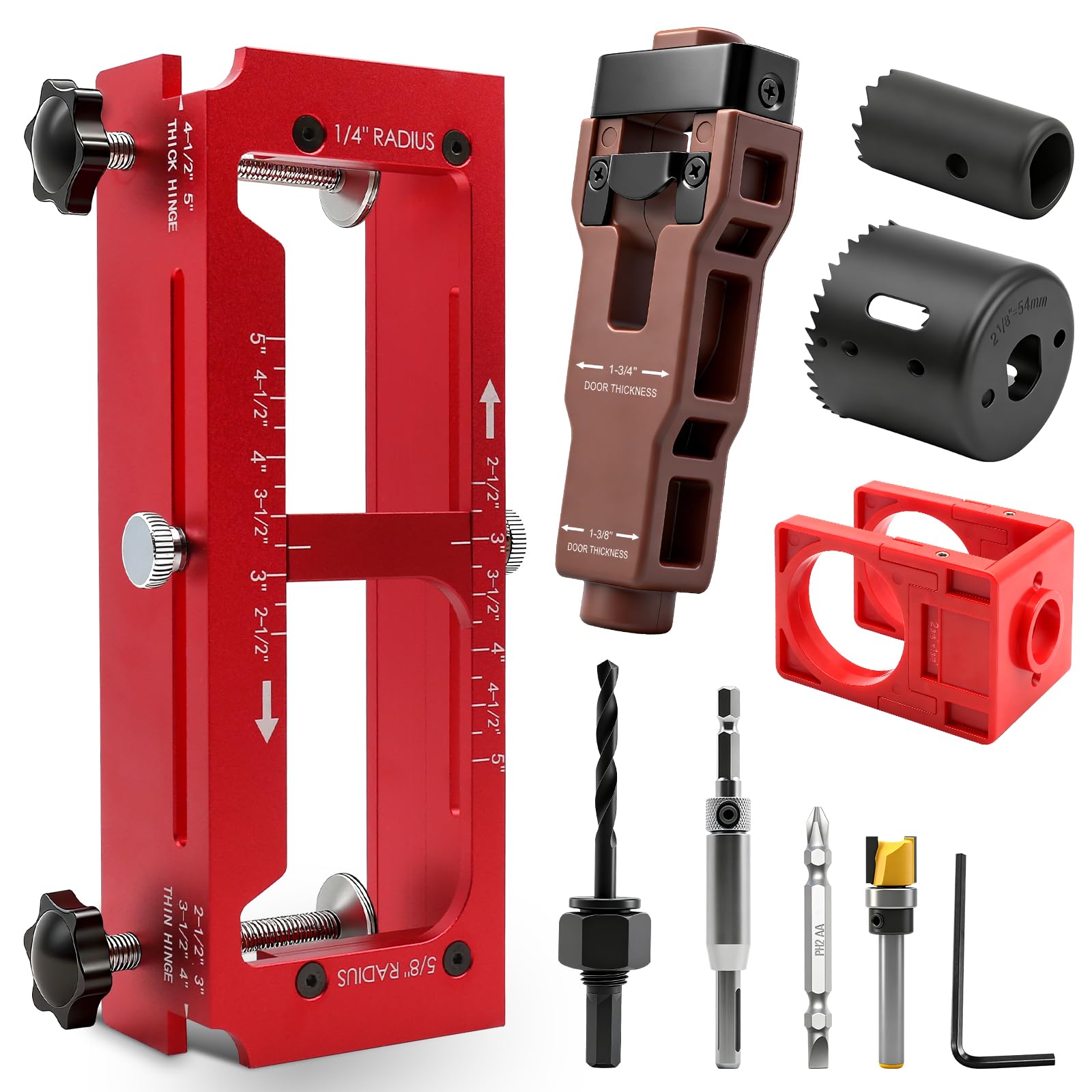 Photo 1 of ALL-IN-ONE Door Hinge Jig, Door Lock and Door Latch Installation Kit, Aluminum Alloy Router Template for Hinge Mortising from 2.5" to 5" and Types of Square, 1/4", 5/8" Radius, Door Hole Drilling Kit