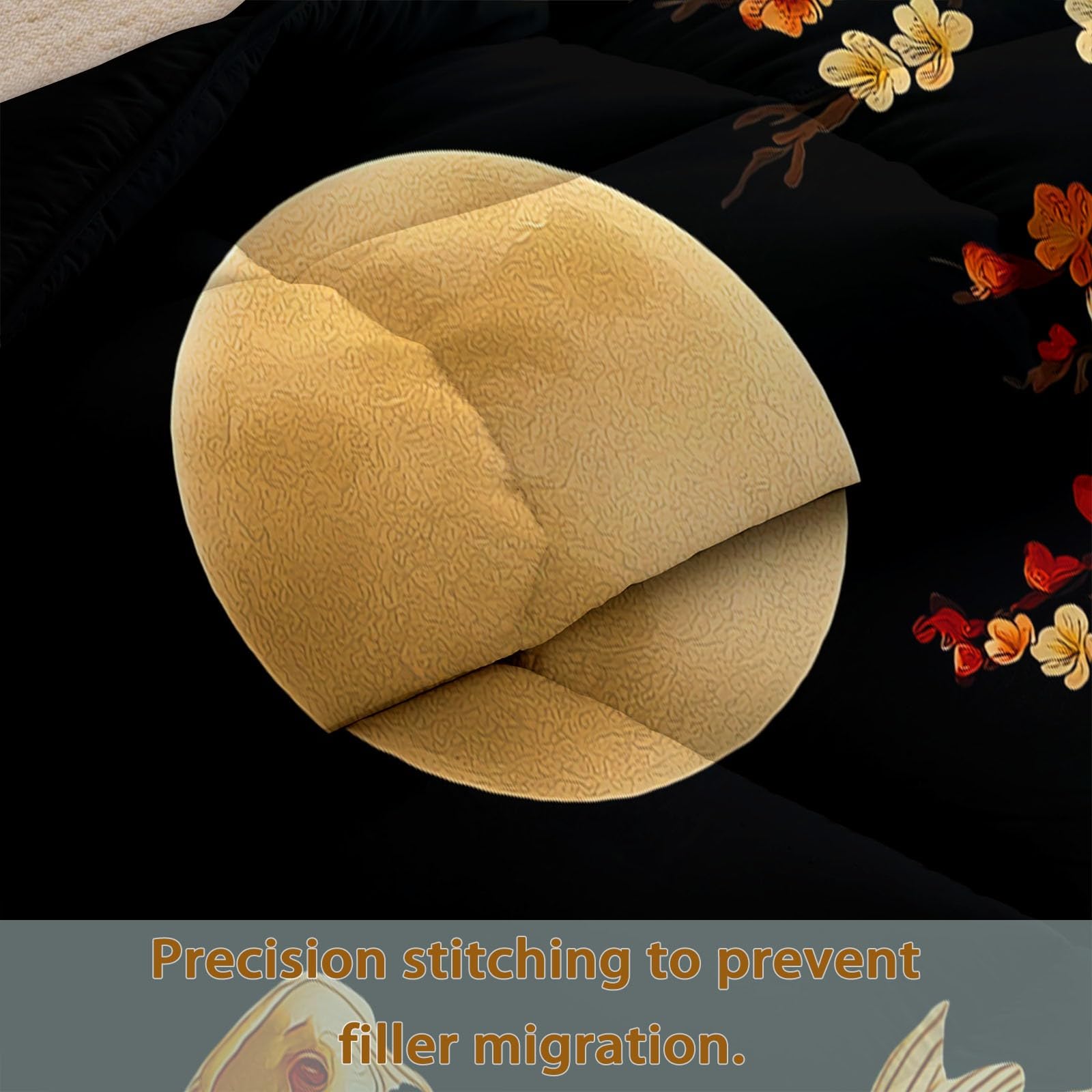Générique Trapunta 240 x 260 cm reversibile nero, trapunta moderna tradizionale giapponese Carpa Koi stampata 4 stagioni per letto matrimoniale - piumino reversibile Edredon senza fodera leggera calda