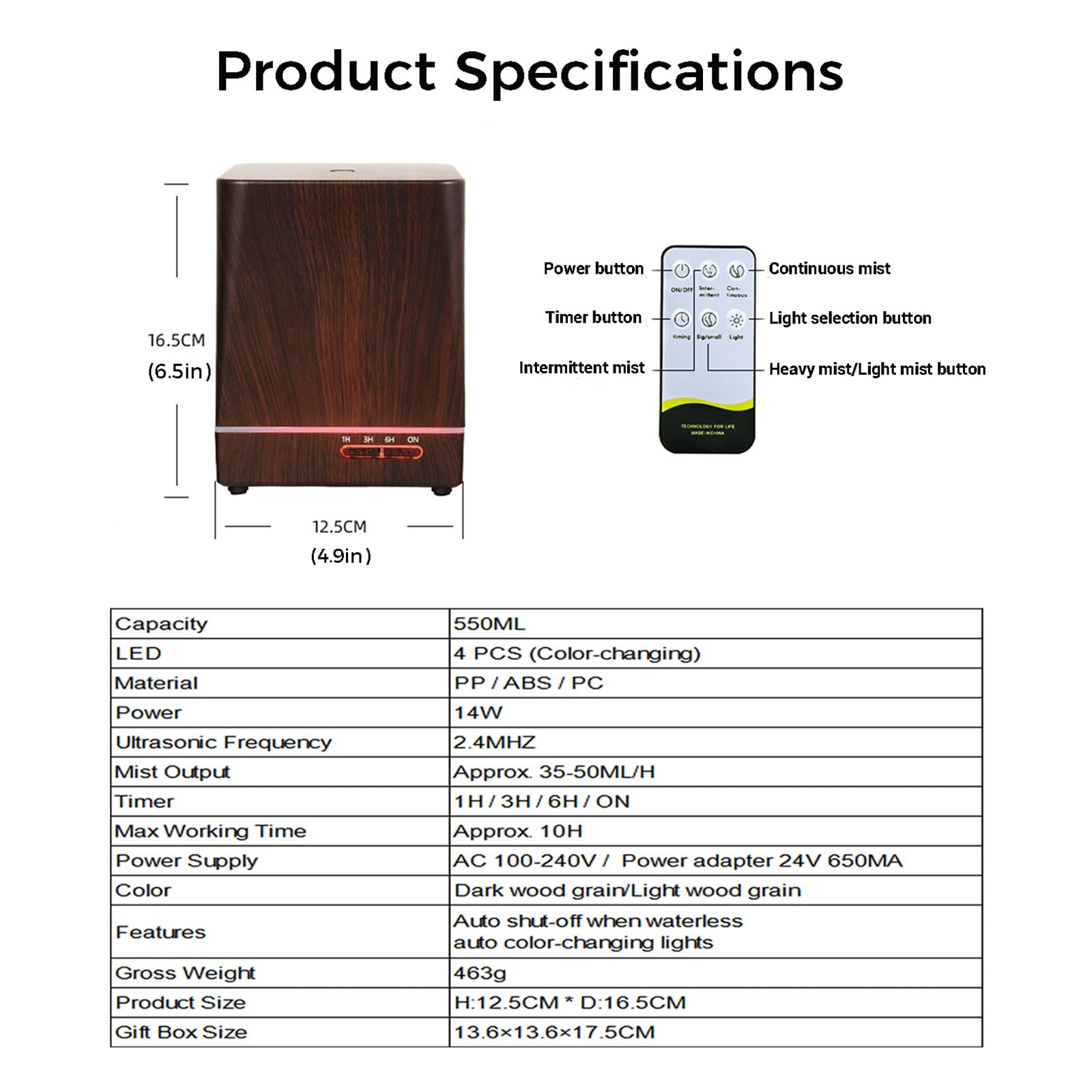 Diffusore Di Oli Essenziali Umidificatore Con for Uso Interno Domestico | Nebbia Fredda Con Timer Remoto Spegnimento Automatico 2 Modalità Di Nebbia For La Scrivania Dell'ufficio(Light wood grain)