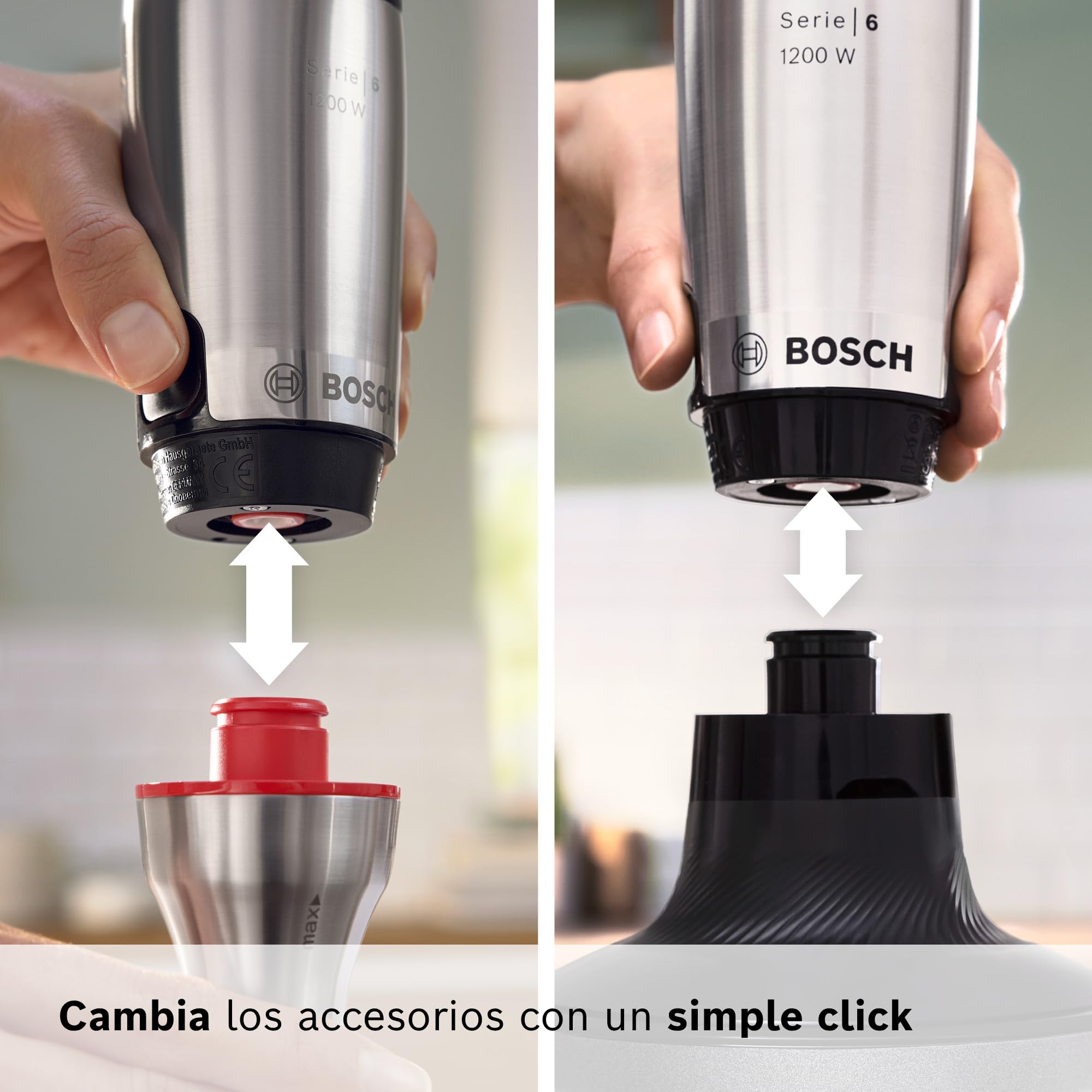Bosch - Batidora ErgoMaster, Serie 6, 1200 W, QuattroBlade System Pro, Accesorios incluidos, Acero inoxidable, MSM6M830