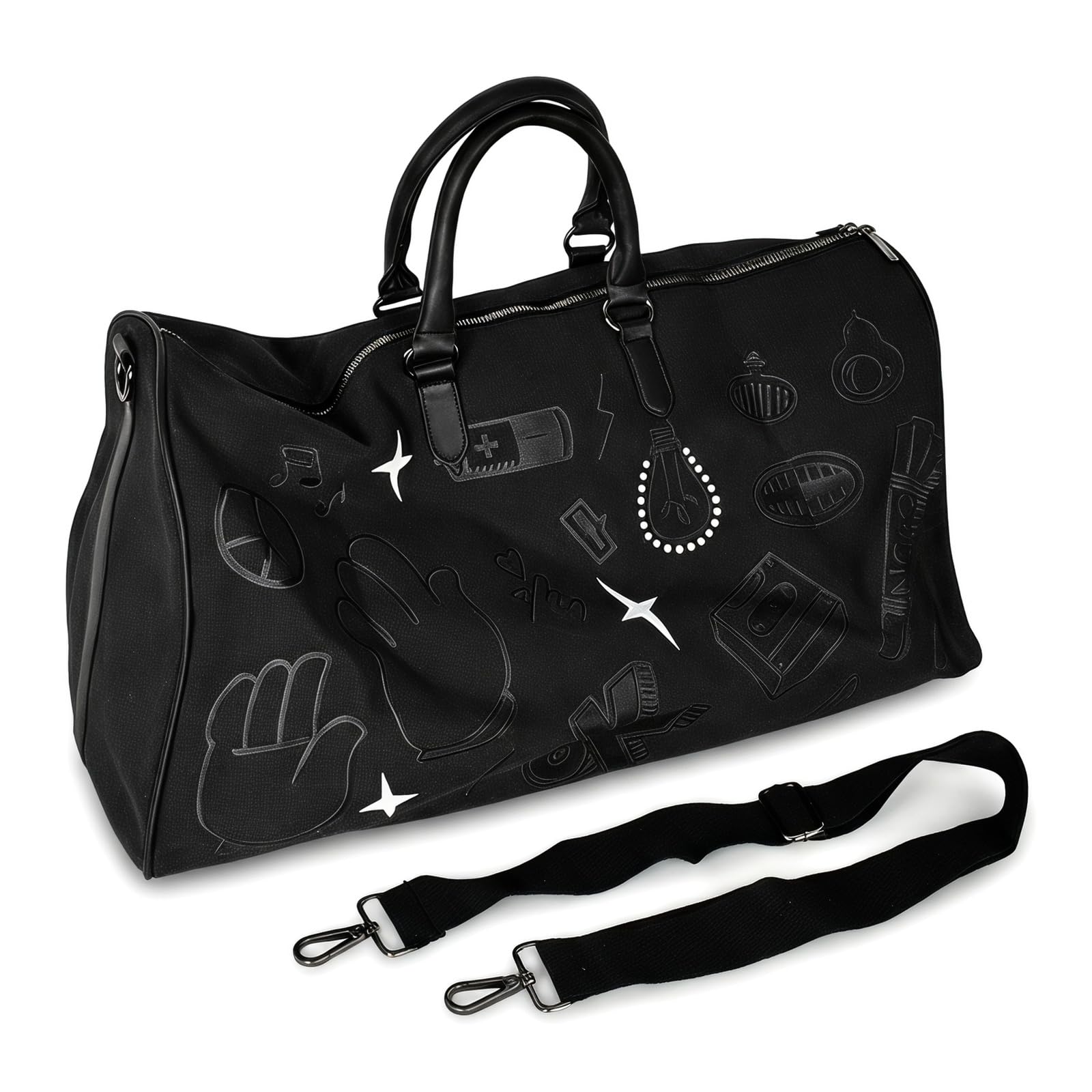 Naapesi Borsa Sportiva 40L Borsa da Viaggio Weekender con Scomparto Impermeabile, Borse Palestra Donna Uomo Teen – Borse Training Graffiti per Fitness Nuoto Viaggio, Nero (53x28x26cm)